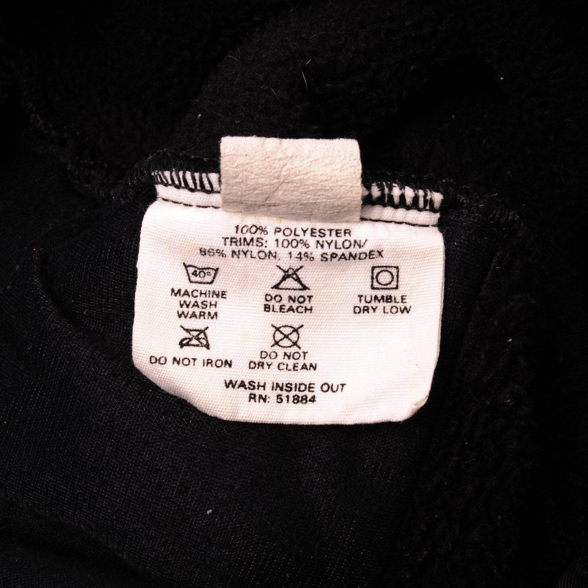 Close-up of Patagonia sweatshirt fabric content and care label