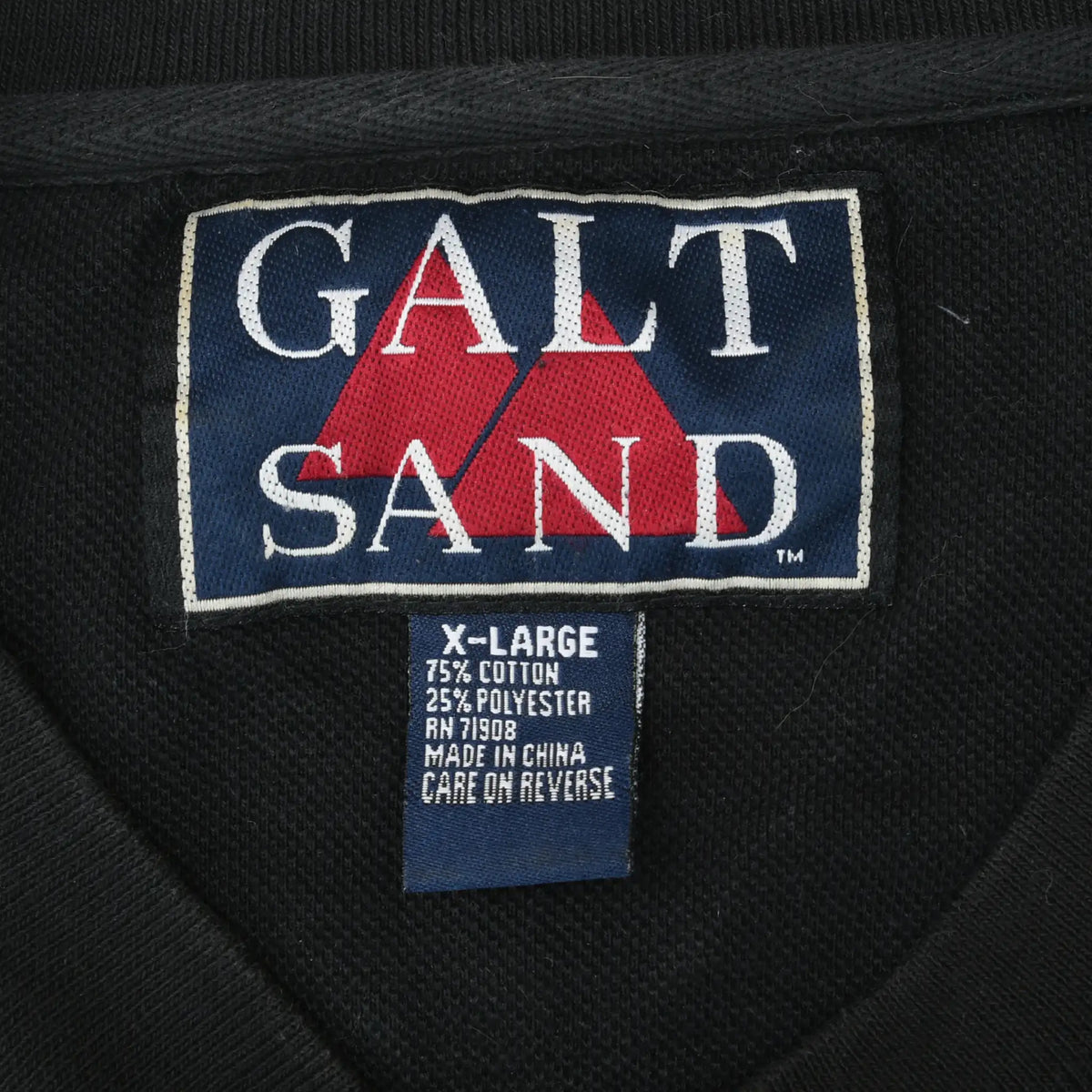 Galt Sand neck label and X-Large care tag inside black sweatshirt