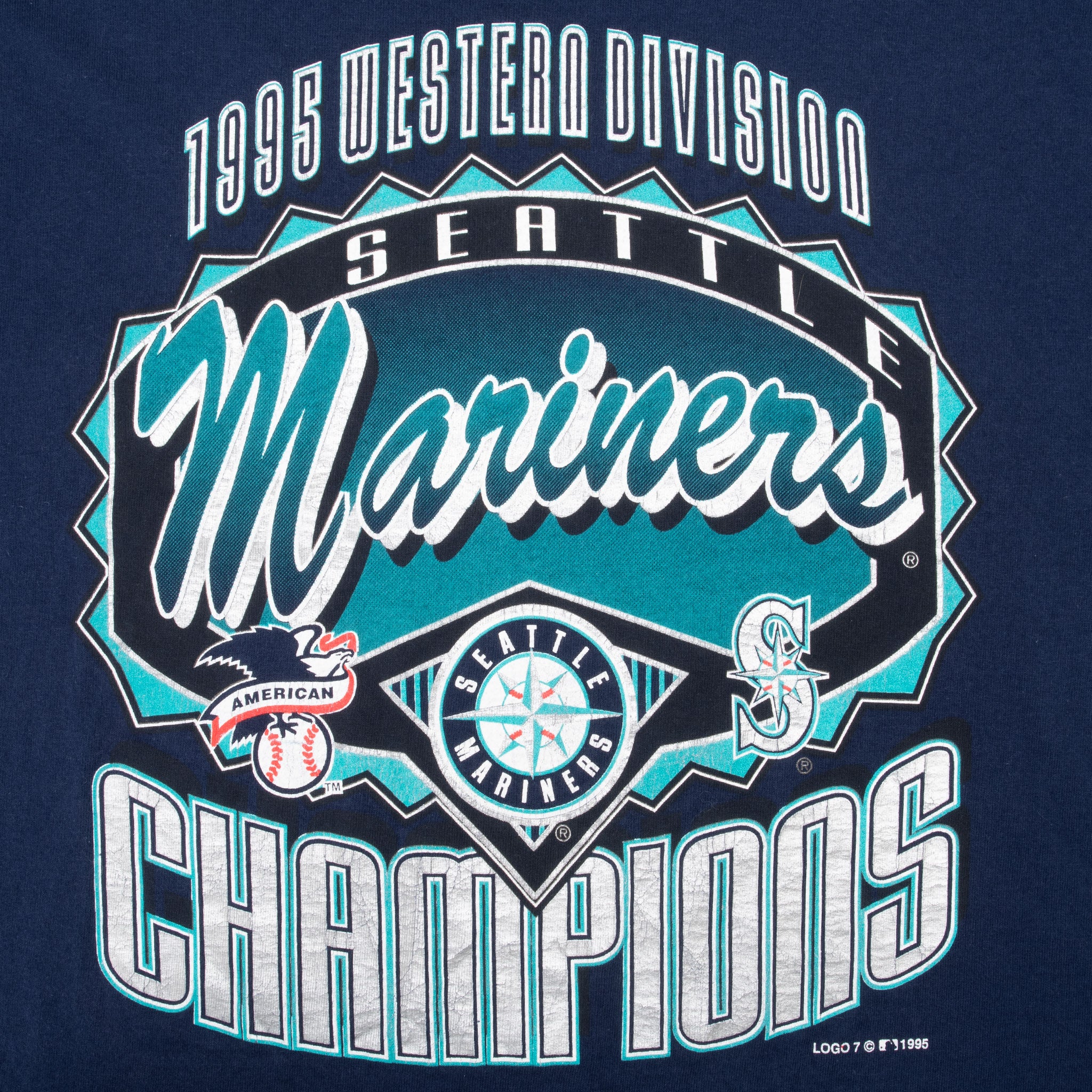 Vintage Mlb Seattle Mariners Western Champion 1995 Tee Shirt Size XL Made In Usa With Single Stitch Sleeves