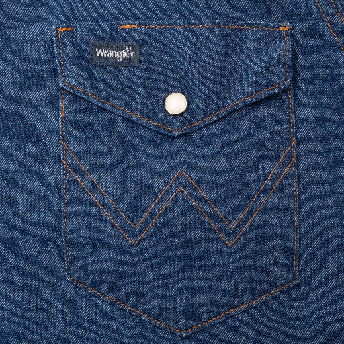 Vintage Wrangler Pearl Snap Button Blue Denim Shirt 1980S Size 15 1/2 X 34 Xlong Tail Made In Usa