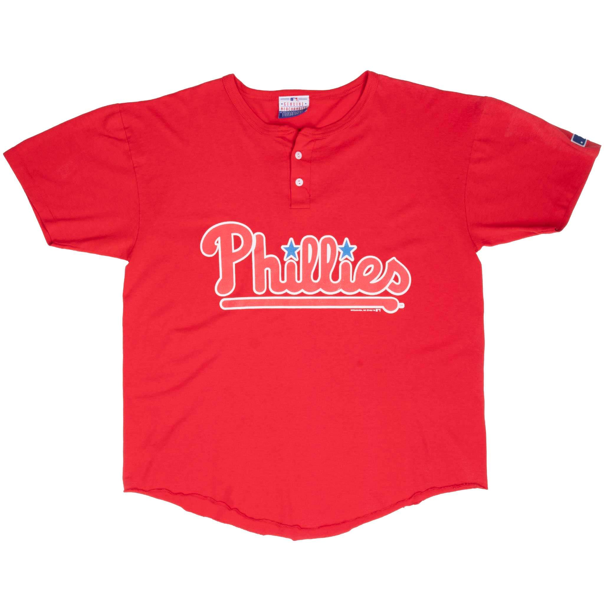 Vintage Mlb Philadelphia Phillies 1993 Henley Tee Shirt Size XL With Single Stitch Sleeves