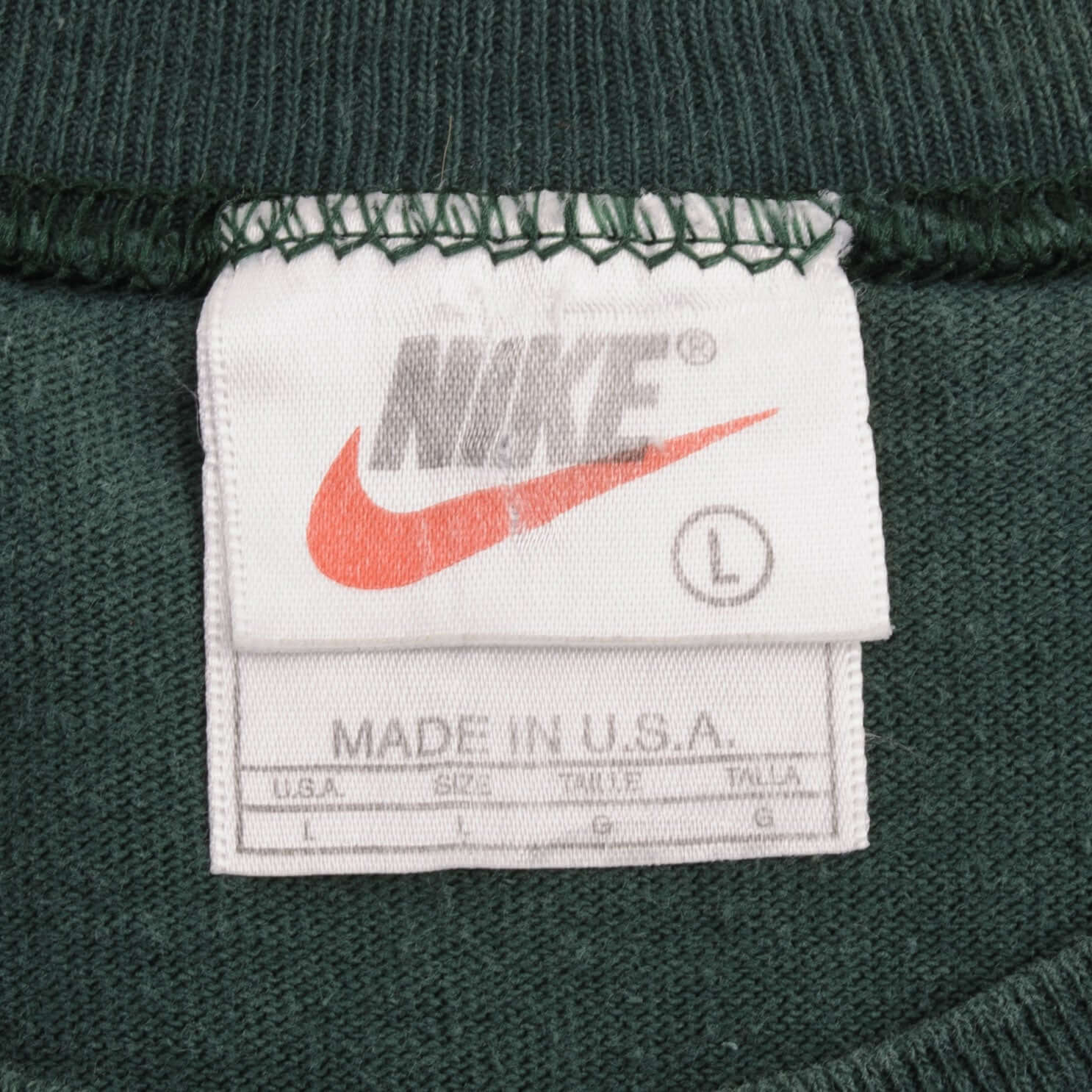 Vintage Nike Big Swoosh Green Tank Top Tee Shirt 1990S Size Large Made In USA