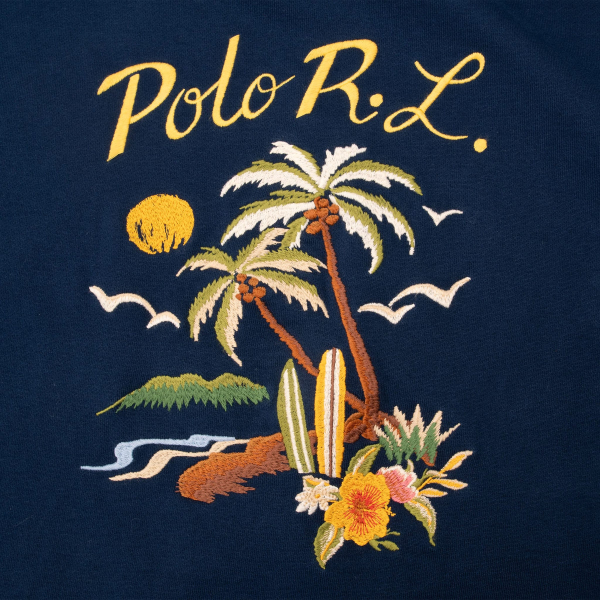Vintage Ralph Lauren Beach Palm Tree Embroidered Blue Hoodie Sweatshirt Size 2XL