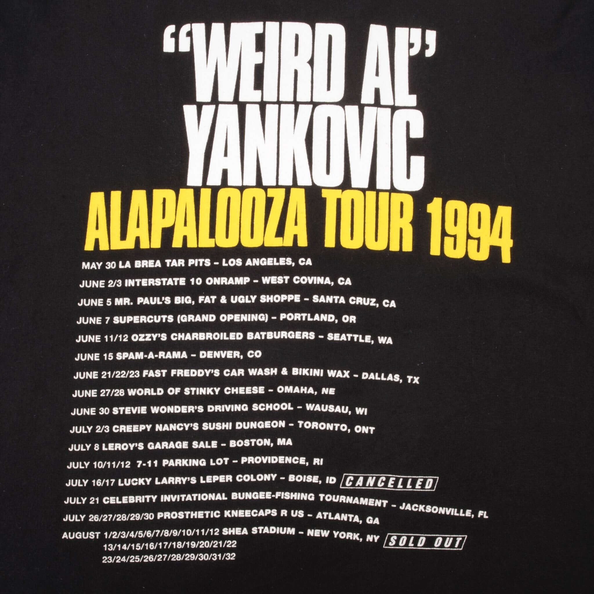 Vintage Weird Al Yankovic Alapalooza Tour 1994 Tee Shirt Size Large With Single Stitch Sleeves