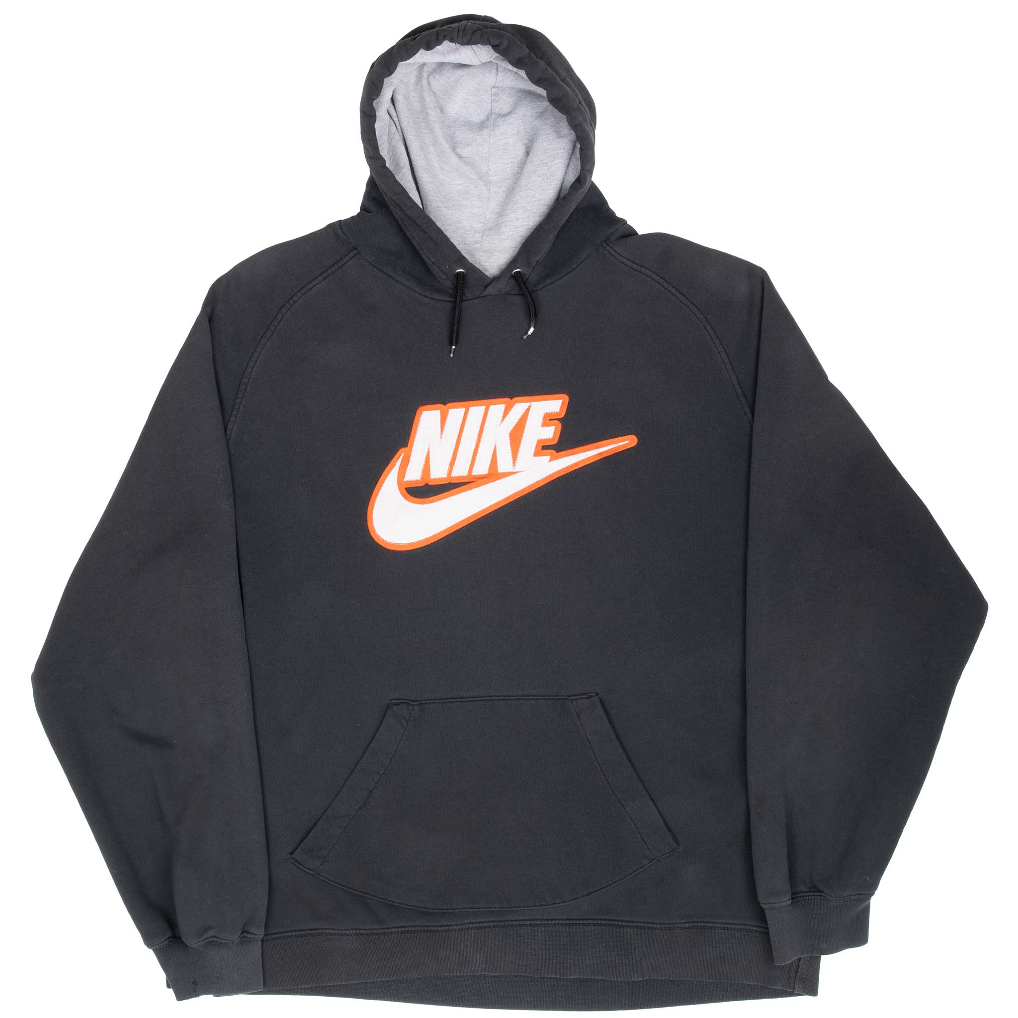 Vintage Nike Spellout Dark Grey Hoodie Sweatshirt 2000S Size 2XL