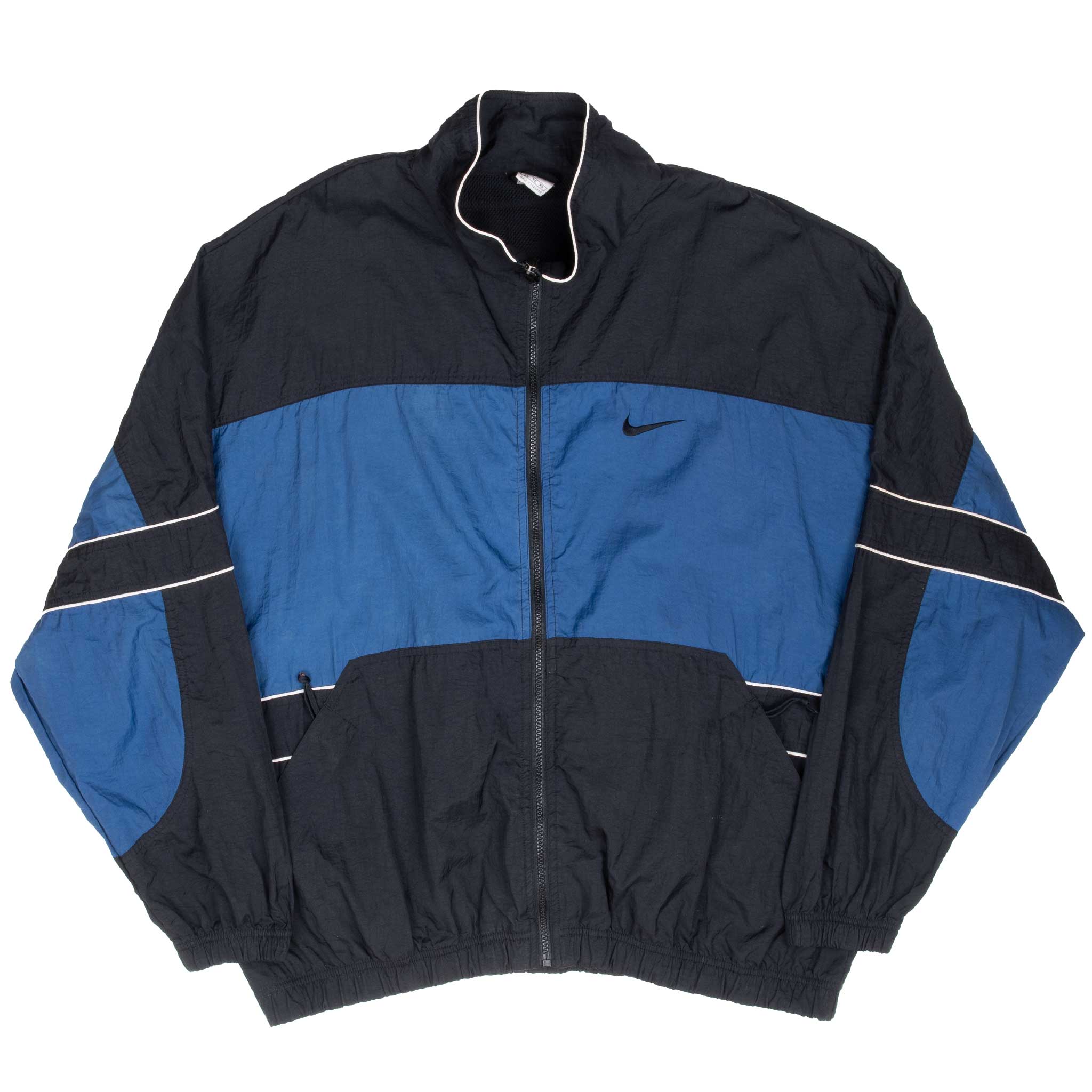 Vintage Nike Big Swoosh Blue And Black Windbreaker Jacket 1990S Size XL