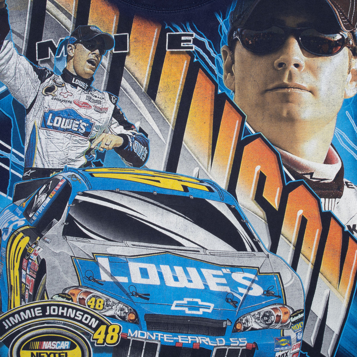 Front print detail with Jimmie Johnson portraits and Lowe's No. 48 Monte Carlo SS