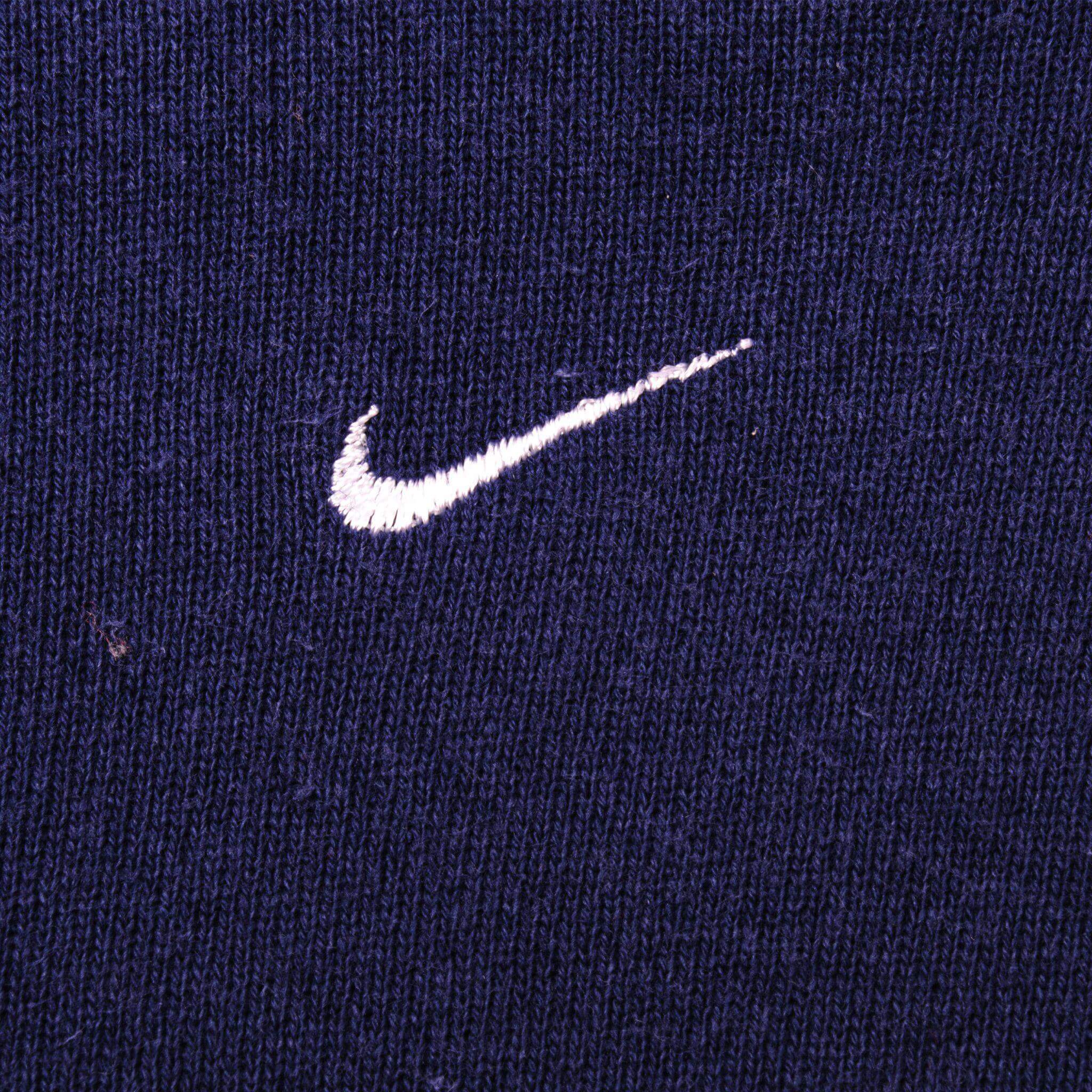 VINTAGE NIKE BLUE CENTER SWOOSH HOODIE SWEATSHIRT 1990S LARGE MADE IN USA