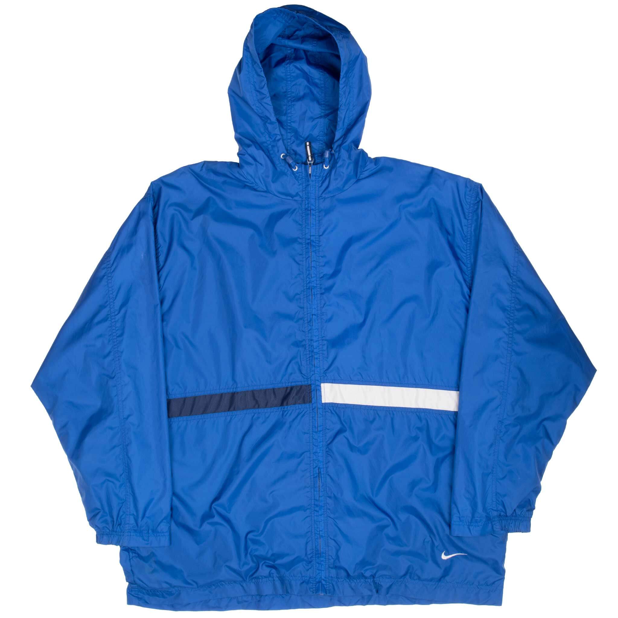VINTAGE NIKE BLUE WINDBREAKER HOODED JACKET 1990S 2XL