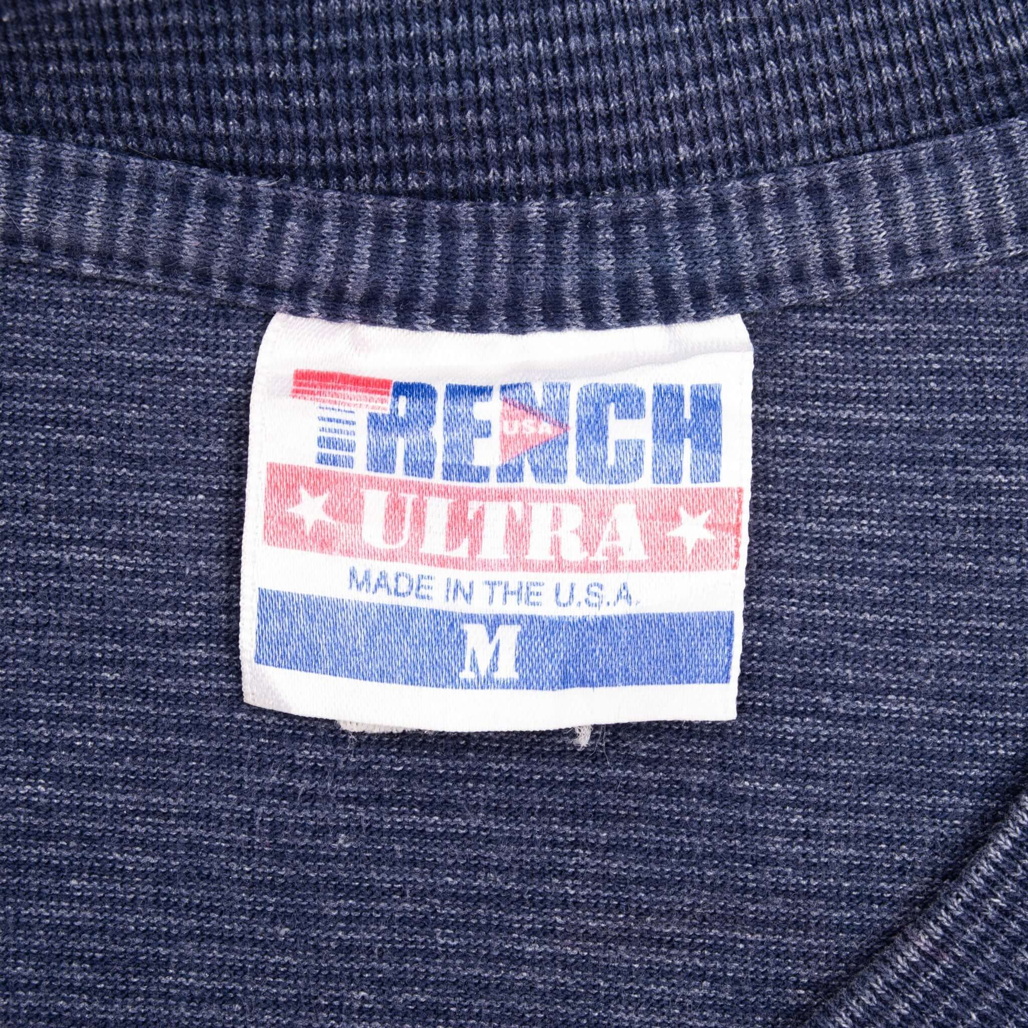 French Ultra neck label showing size M and Made in the U.S.A.