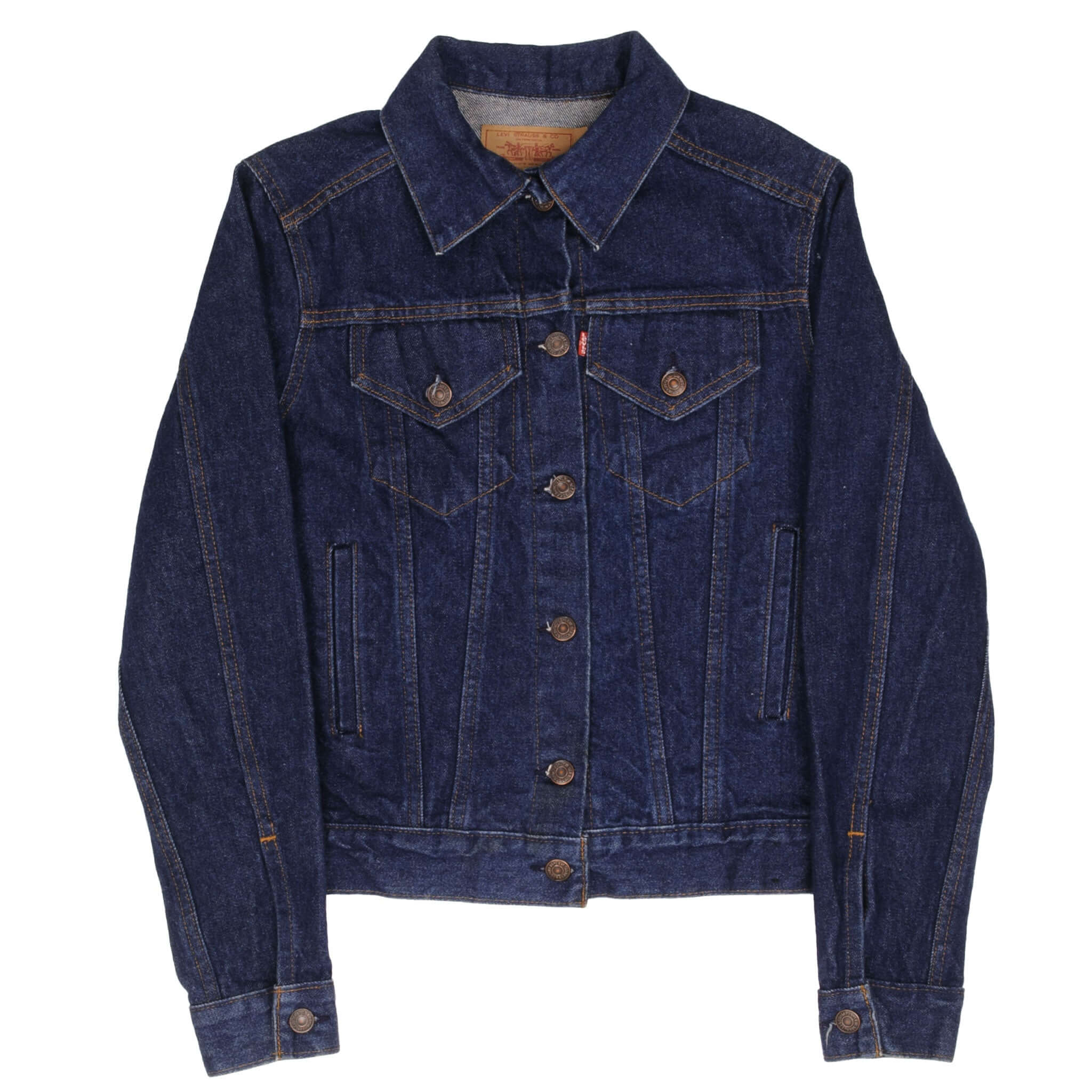 Vintage Levis Type III Denim Jacket Dark Wash 4 Pockets 1980S Small Made In Usa. 76581 0214 Back Button #674