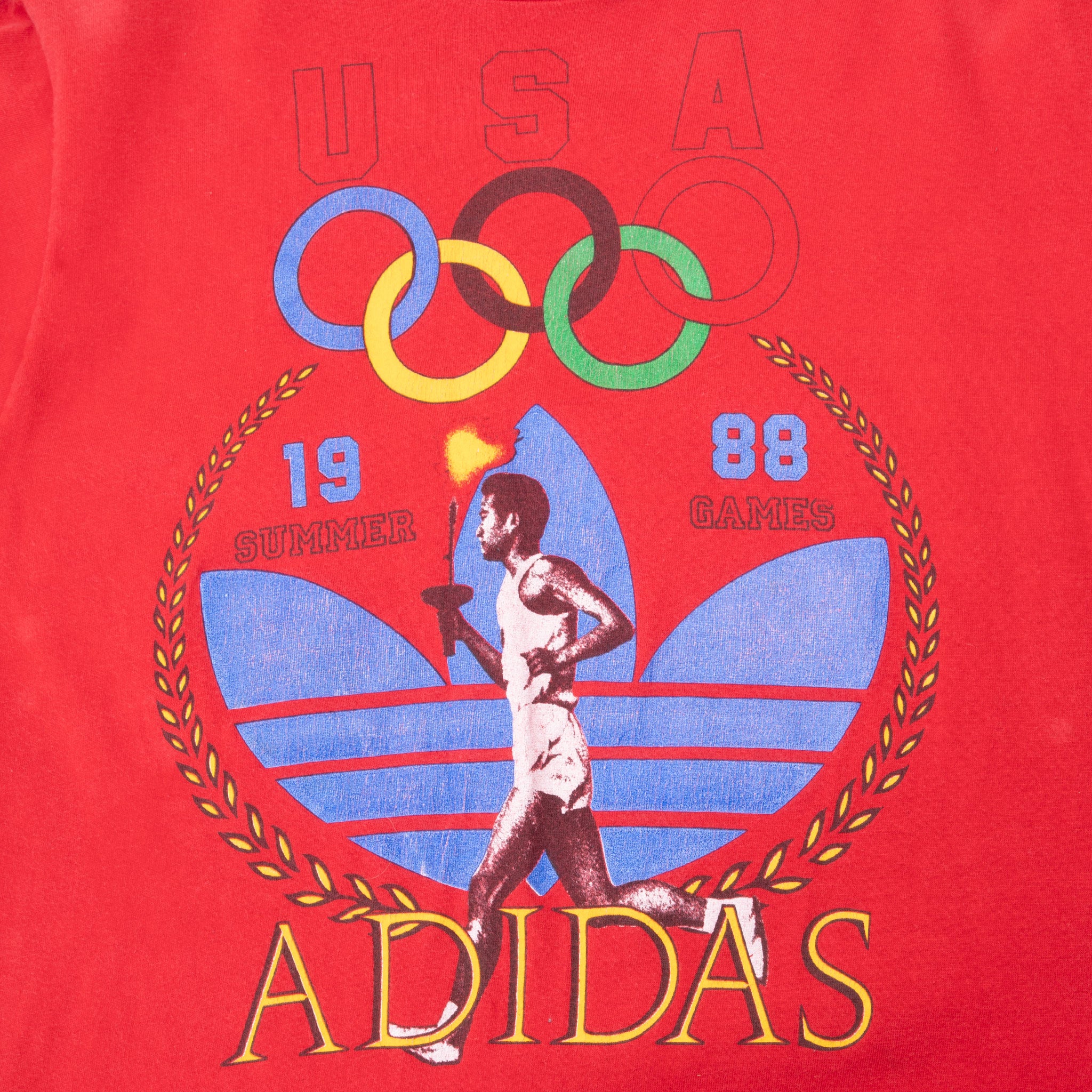 Vintage Adidas 1988 Olympic Games Seoul Korea Team Usa Tee Shirt Size Medium Made In Usa With Single Stitch Sleeves