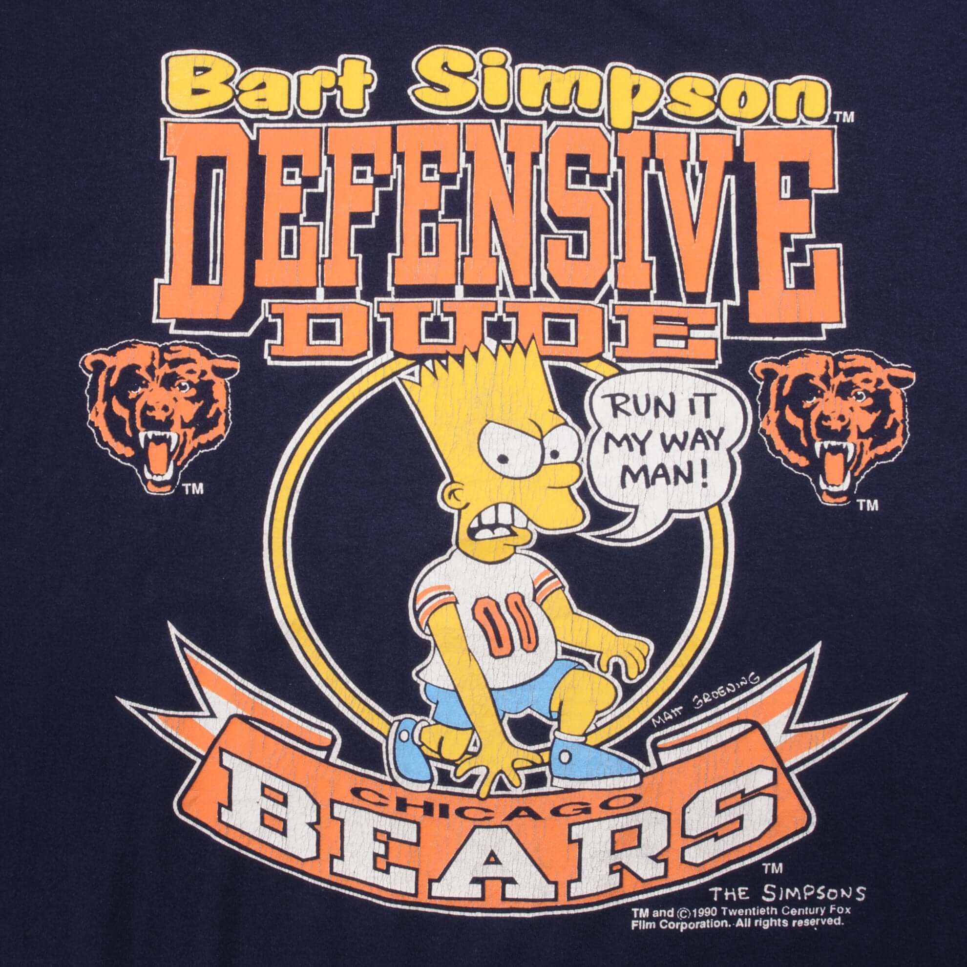 Vintage NFL Chicago Bears Bart Simpson 1990 Tee Shirt Size Xl Made In USA With Single Stitch Sleeves