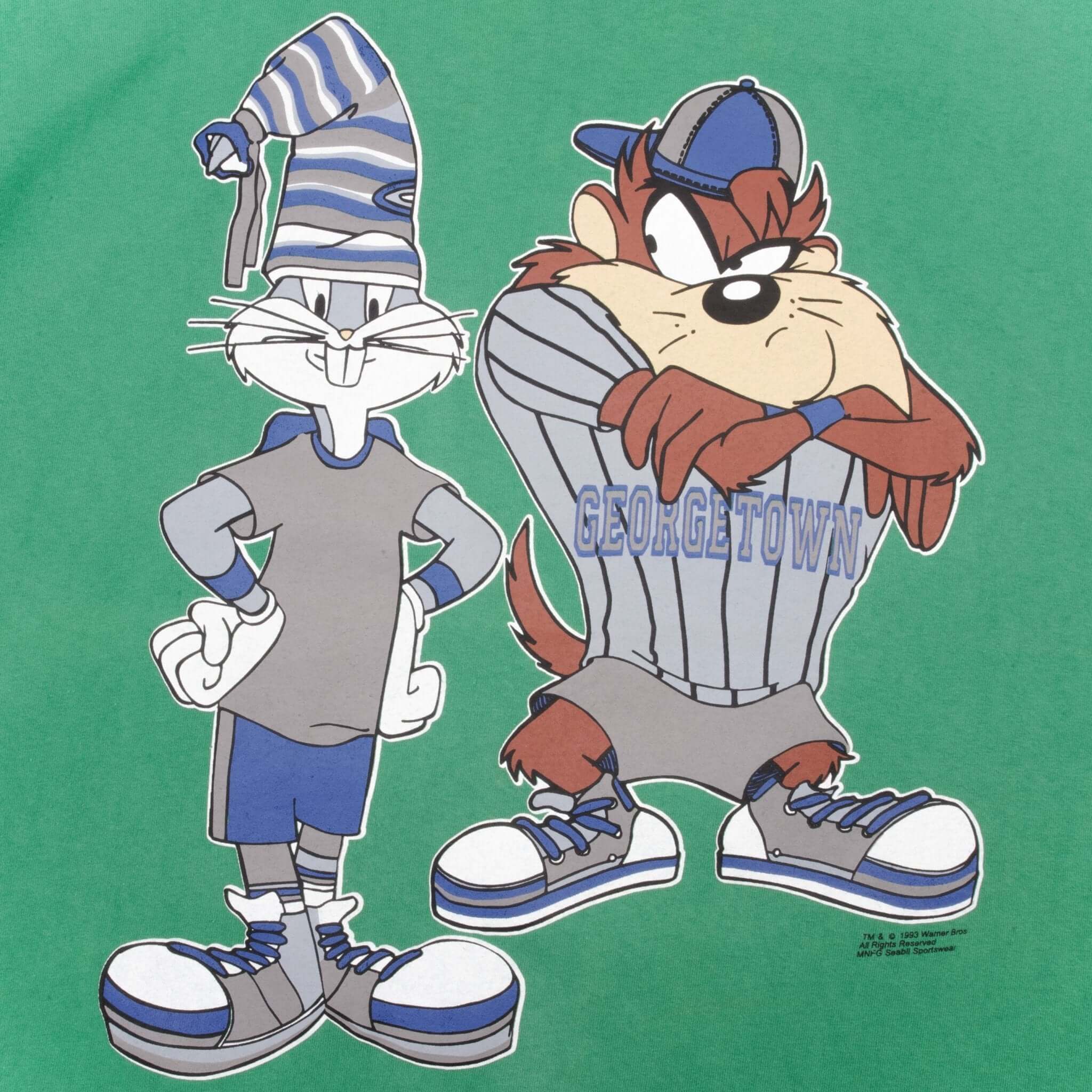 Vintage Georgetown University Hoyas Looney tunes With Taz and Bugs Bunny 1993 Tee Shirt Size Large Made In Usa