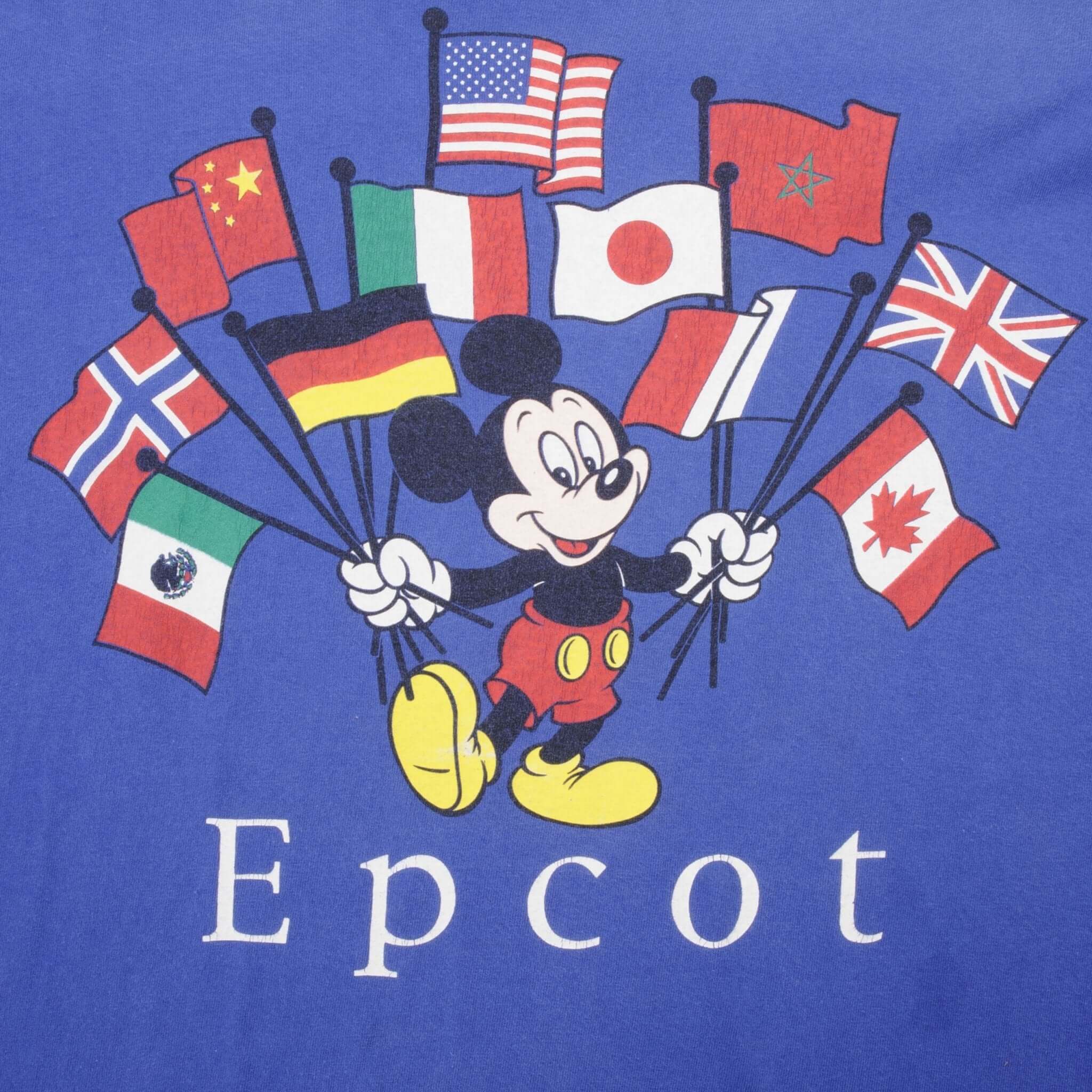 Vintage Disney Mickey Mouse Flags Epcot 1990S Tee Shirt Size Large Made In USA