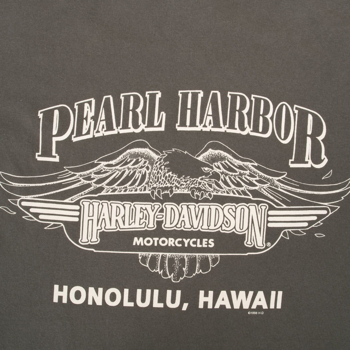 Close-up of Pearl Harbor Harley-Davidson Honolulu back graphic with eagle