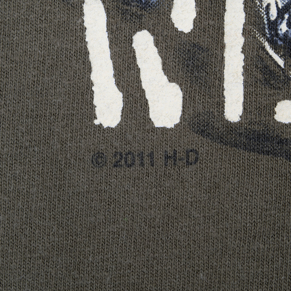 Close-up of 2011 copyright mark beneath the printed front graphic