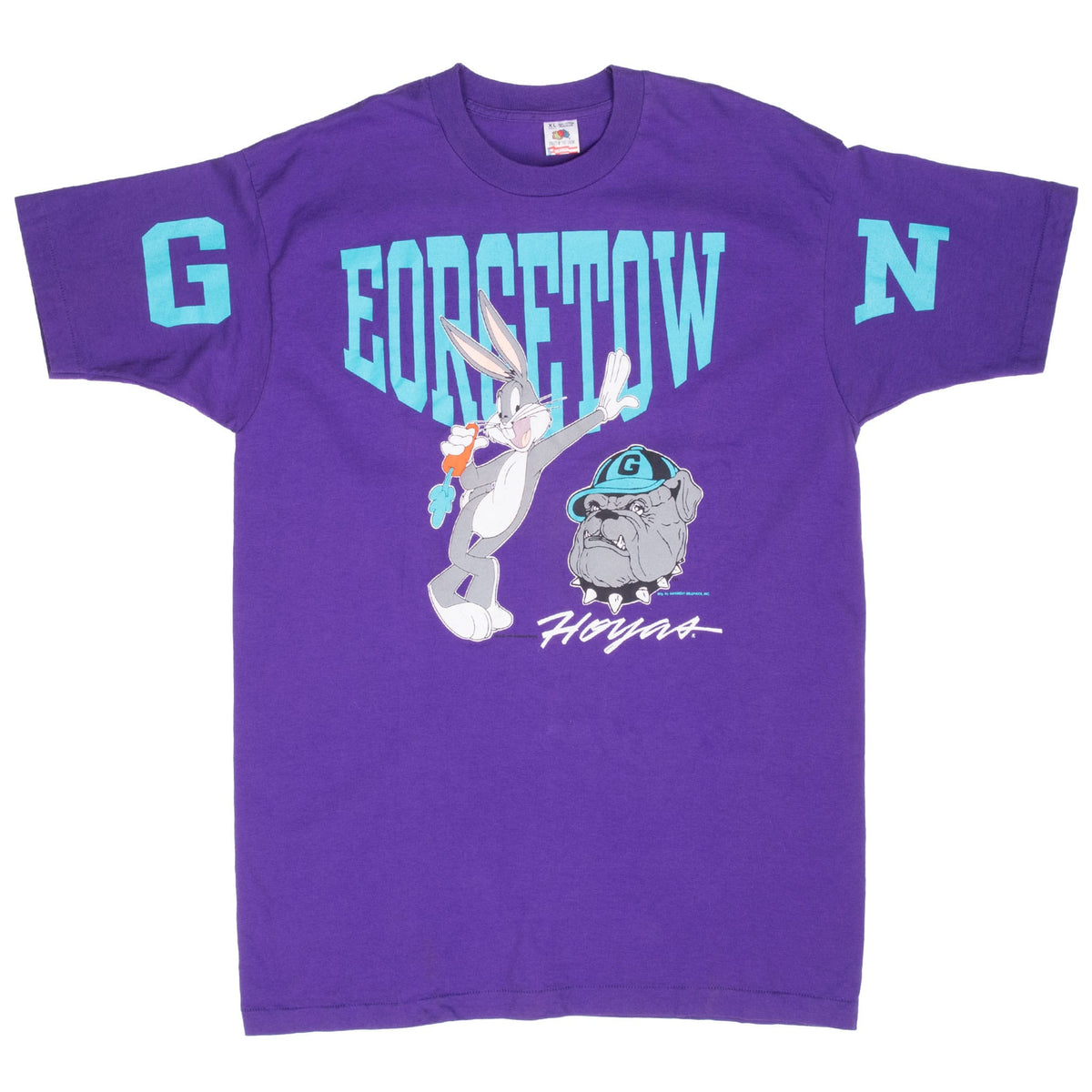 Vintage Georgetown University Hoyas Looney tunes With Bugs Bunny 1990S Tee Shirt Size Large Made In Usa With Single Stitch Sleeves