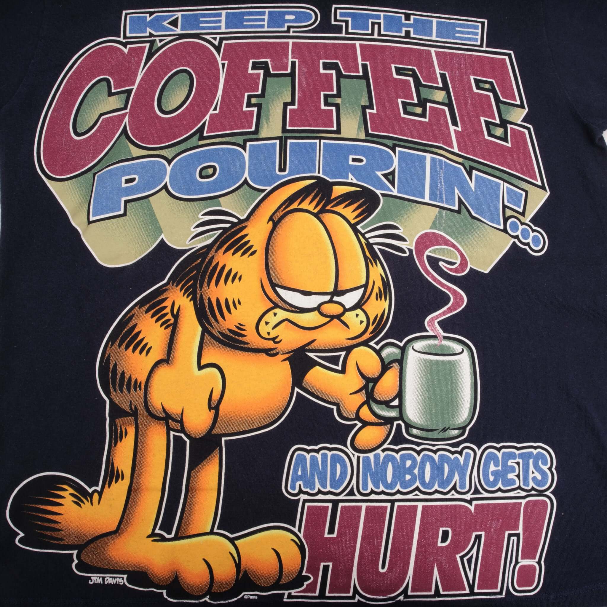 Vintage Garfield Keep The Coffee Pouring 1990S Tee Shirt Size Medium Made In USA With Single Stitch Sleeves