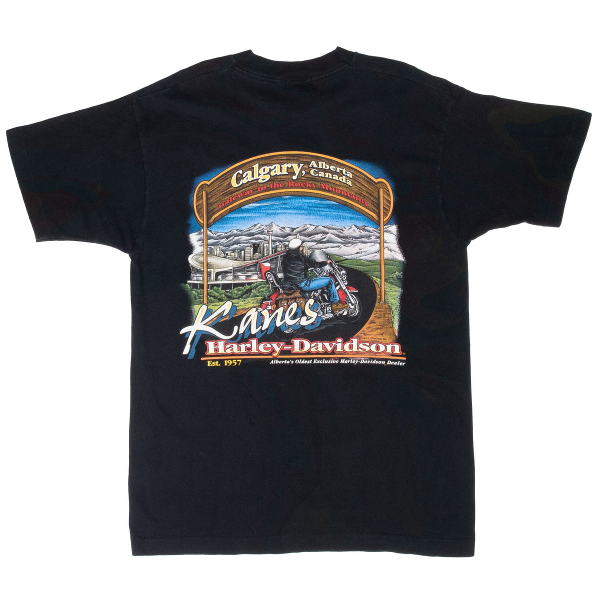 Vintage Harley Davidson Calgary Alberta Tie Dye Tee Shirt 1995 Large Made In Usa With Single Stitch Sleeves