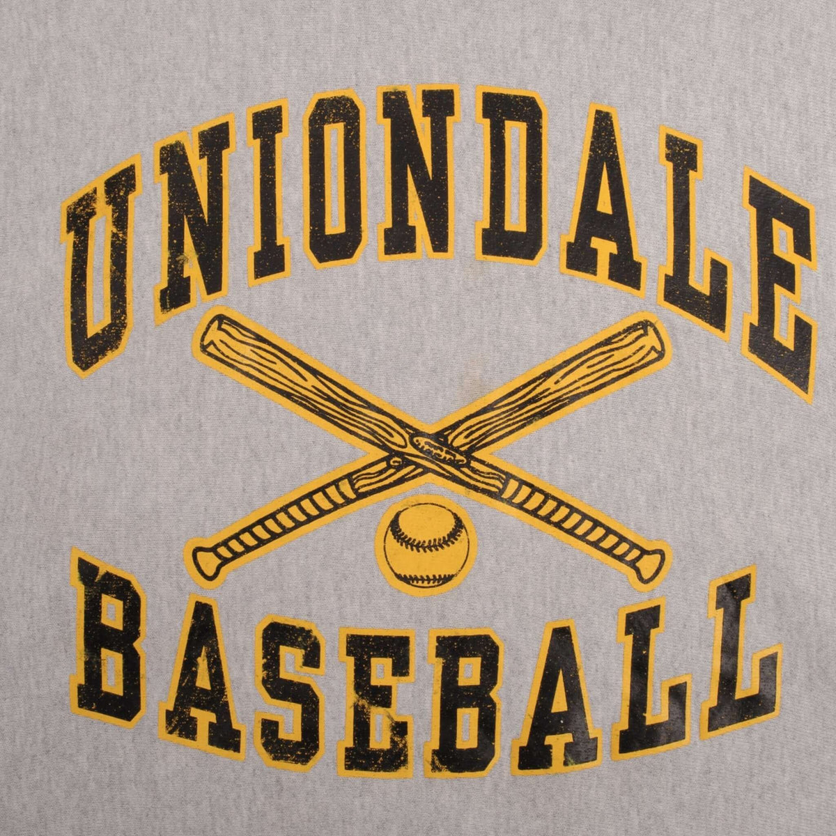 Uniondale Baseball chest print with crossed bats and ball in black and gold