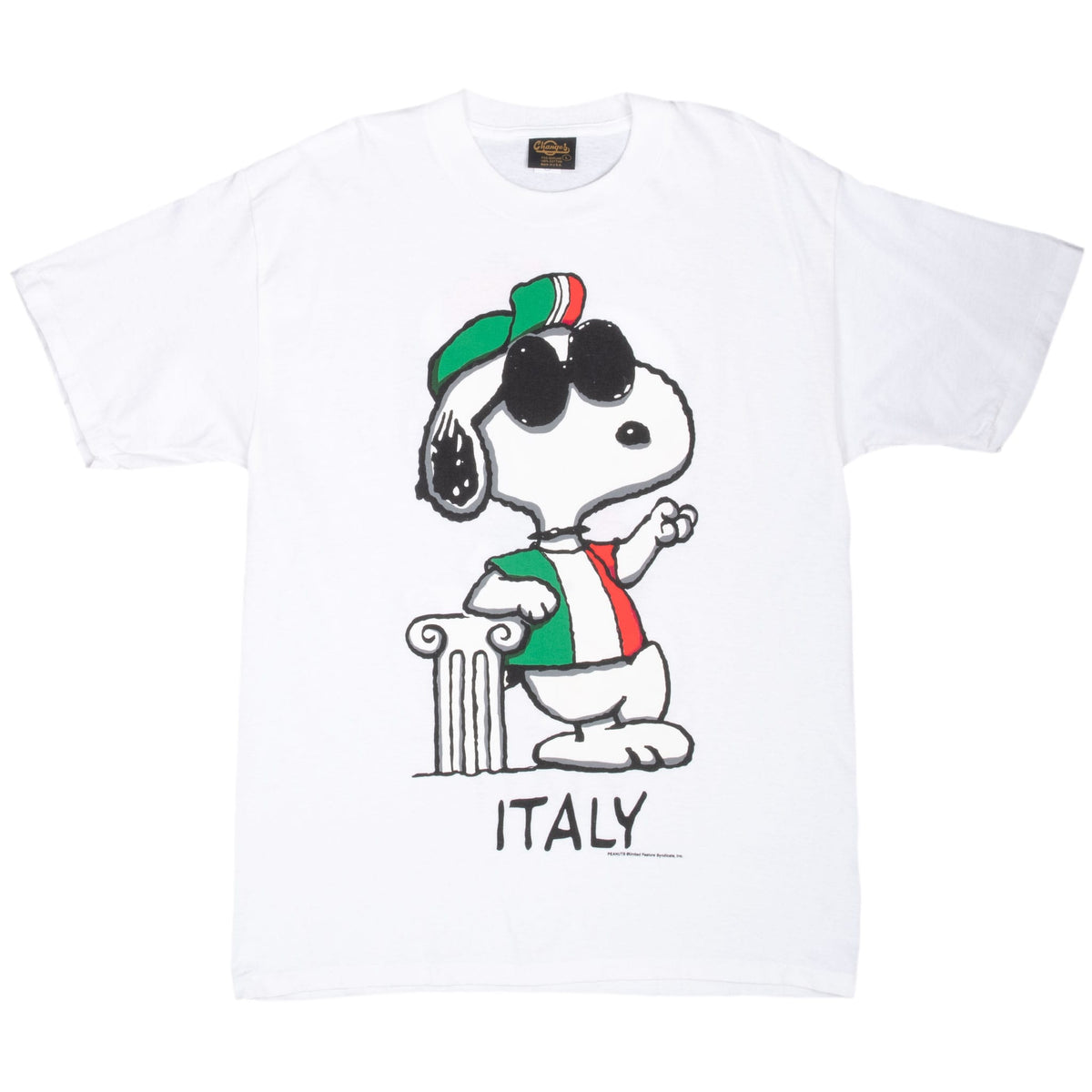 Vintage Peanuts Snoopy Italy Tee Shirt Size Large 1990S Made In Usa With Single Stitch Sleeves