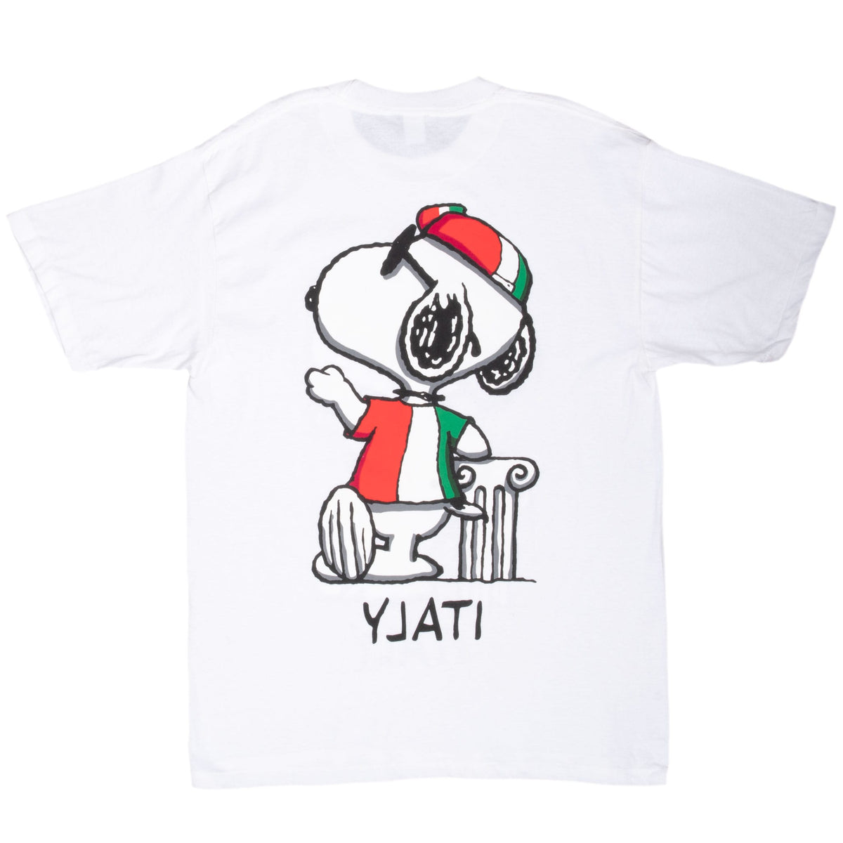 Vintage Peanuts Snoopy Italy Tee Shirt Size Large 1990S Made In Usa With Single Stitch Sleeves