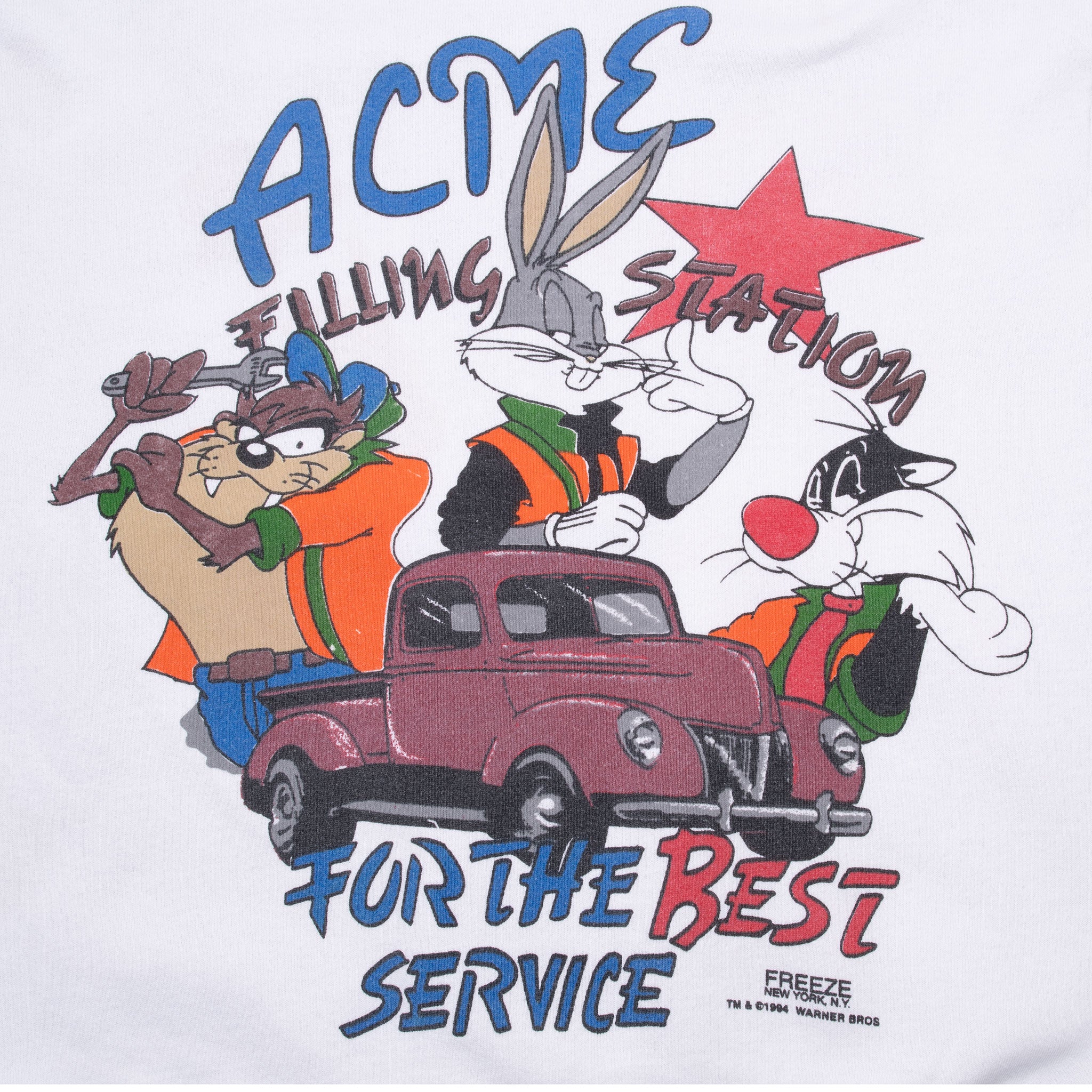 Vintage Looney Tunes Acme Gas All Over Print Sweatshirt 1994 Size Large Made In USA