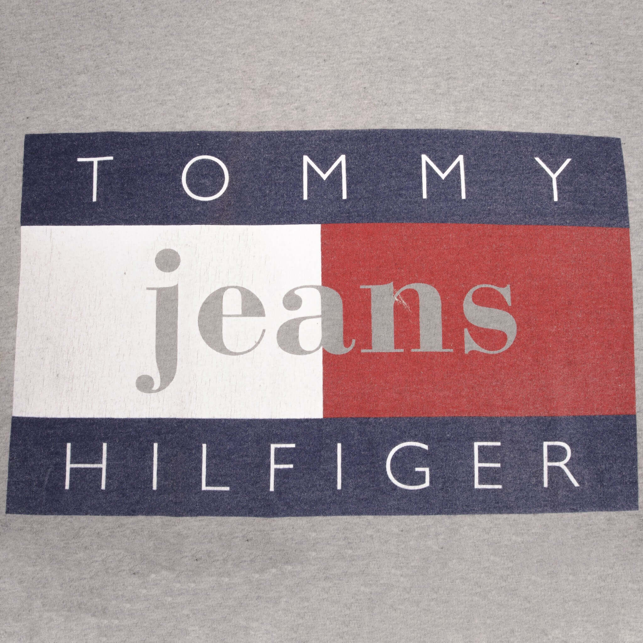 Vintage Tommy Jeans Hilfiger Spellout Grey Tee Shirt 1990S Size Large Made In USA