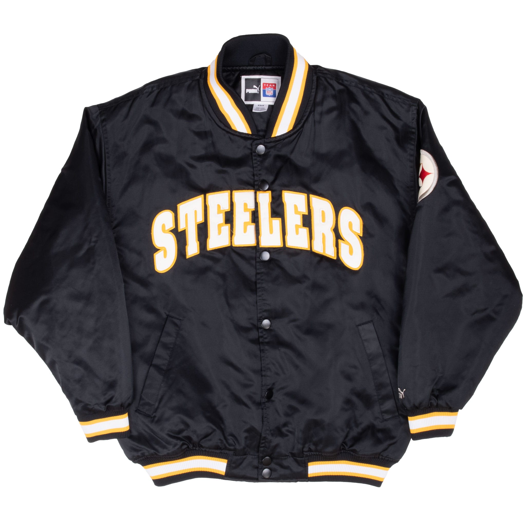 Vintage Nfl Pittsburg Steelers Puma Satin Bomber Jacket 1990S Size Medium