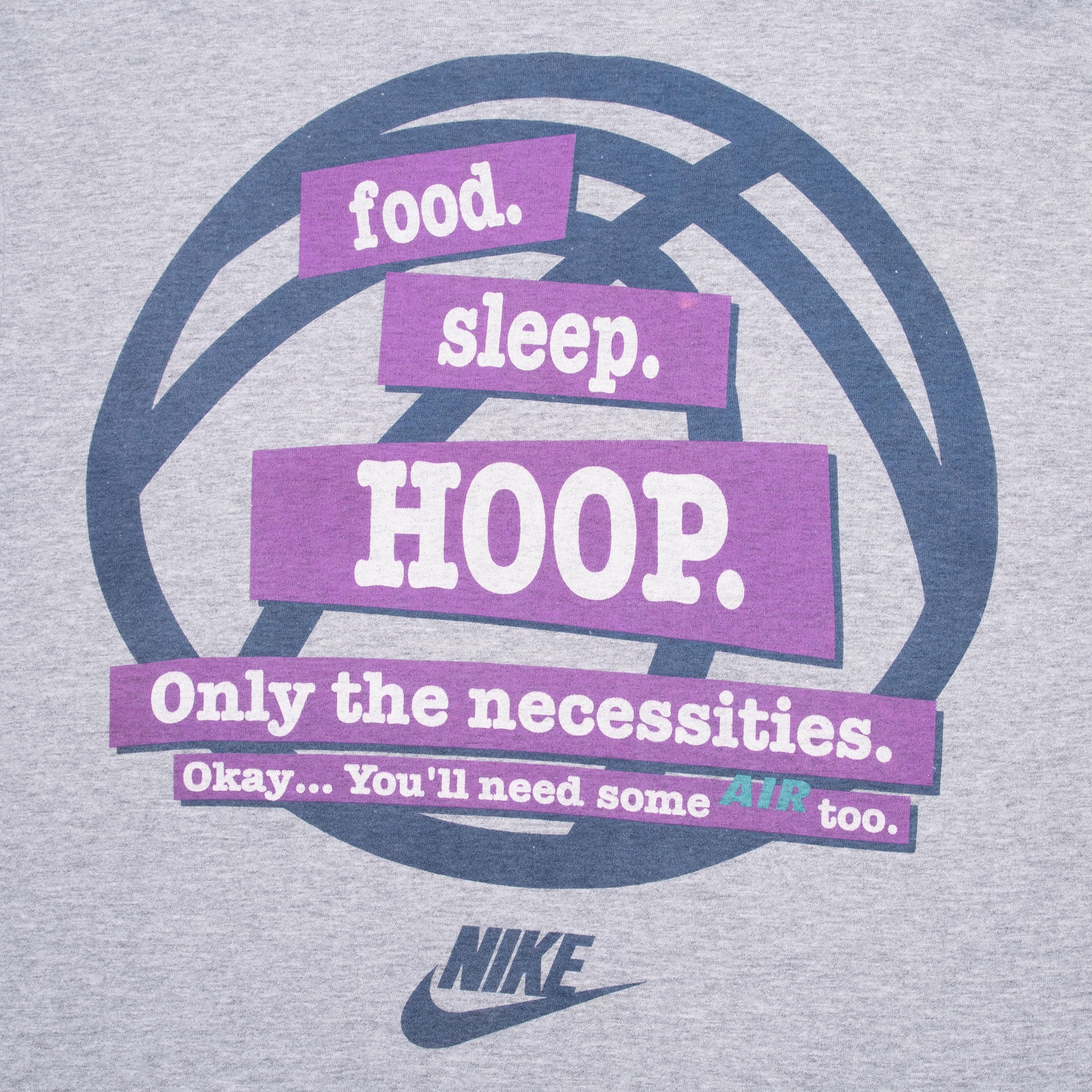 Vintage Nike Basketball Food Sleep Hoop Grey Tee Shirt Late 1980S Large Made In Usa With Single Stitch Sleeves