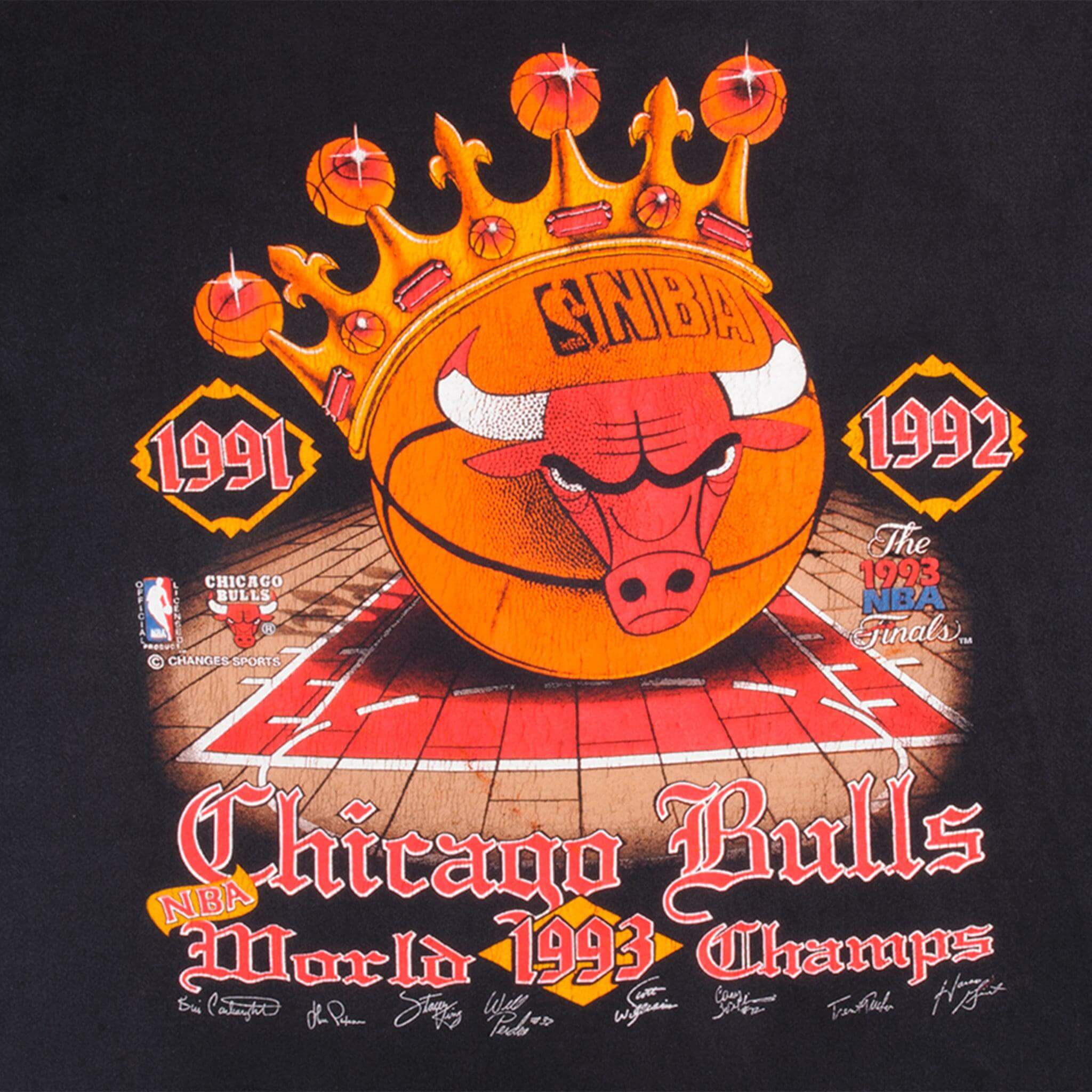 Vintage NBA Chicago Bulls World Champs 1993 Tee Shirt With Single Stitch Sleeves From The 1993 NBA Finals. Size XL. Made In USA