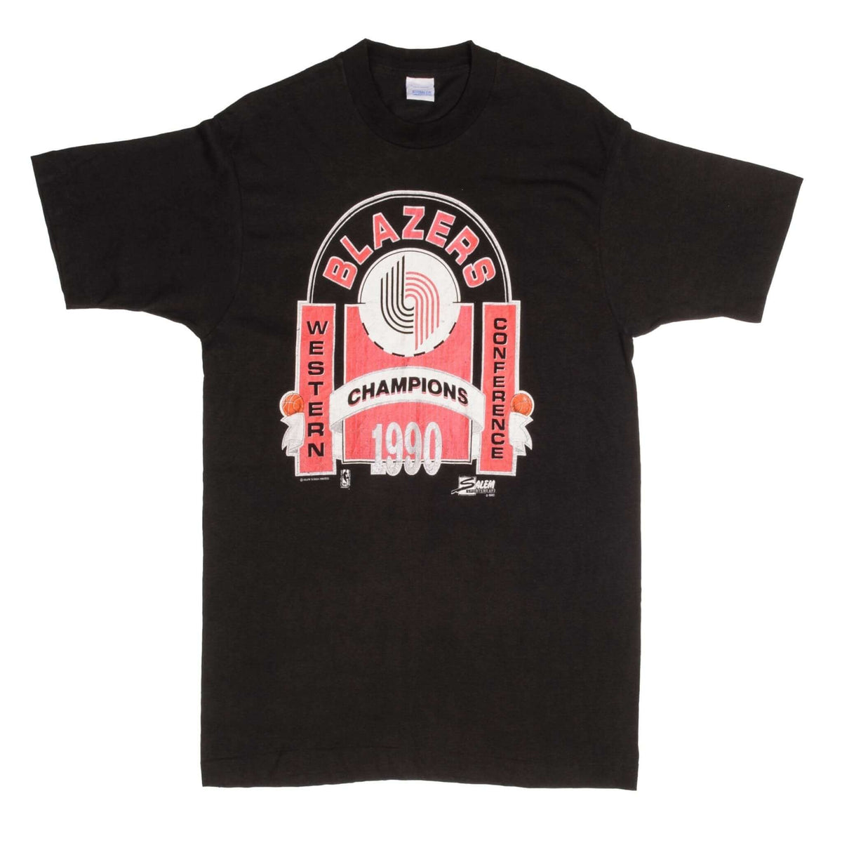 Front of black Portland Trail Blazers 1990 Western Conference champions T-shirt