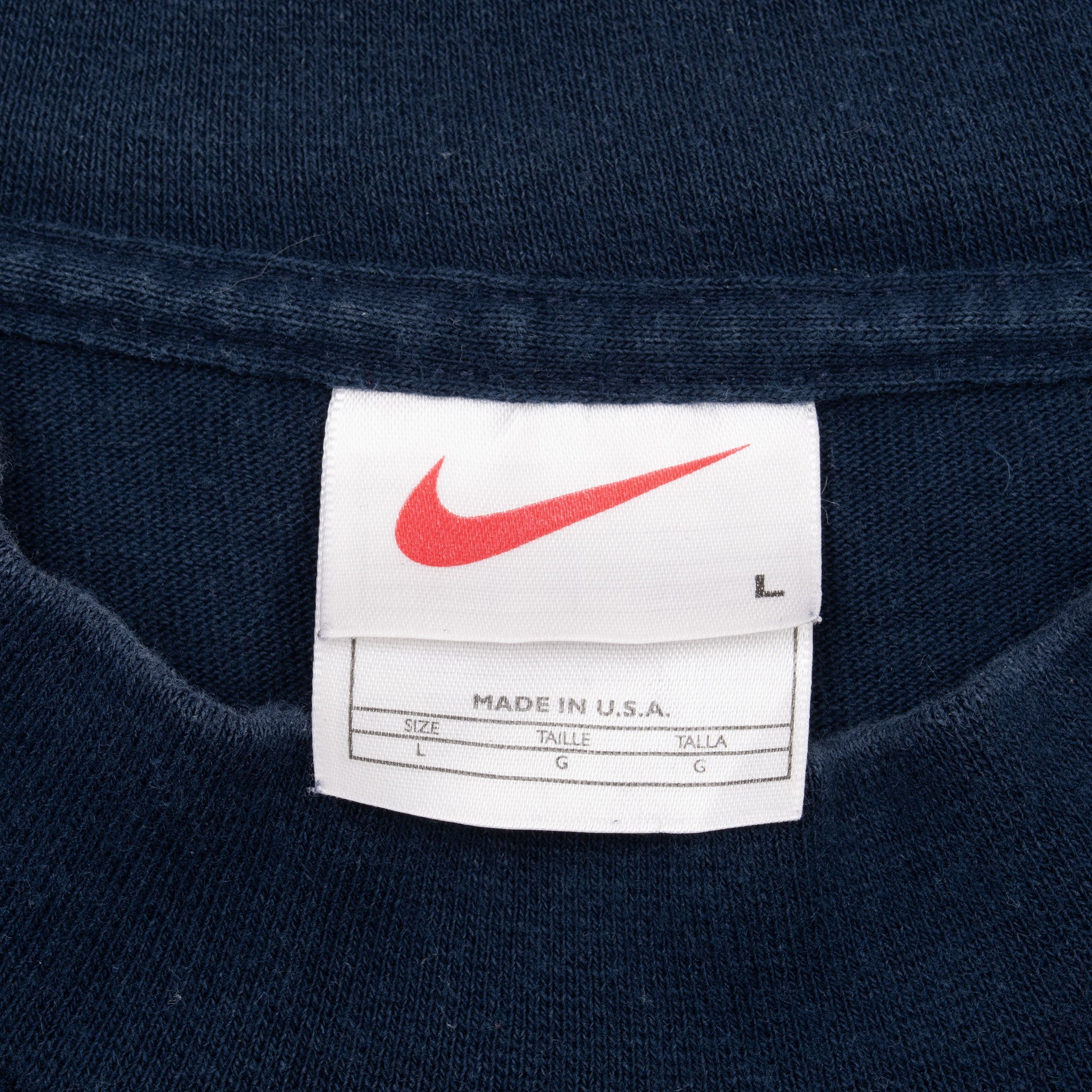 VINTAGE NIKE NAVY BLUE LONG SLEEVE TURTLE NECK TEE SHIRT 1990S LARGE MADE IN USA