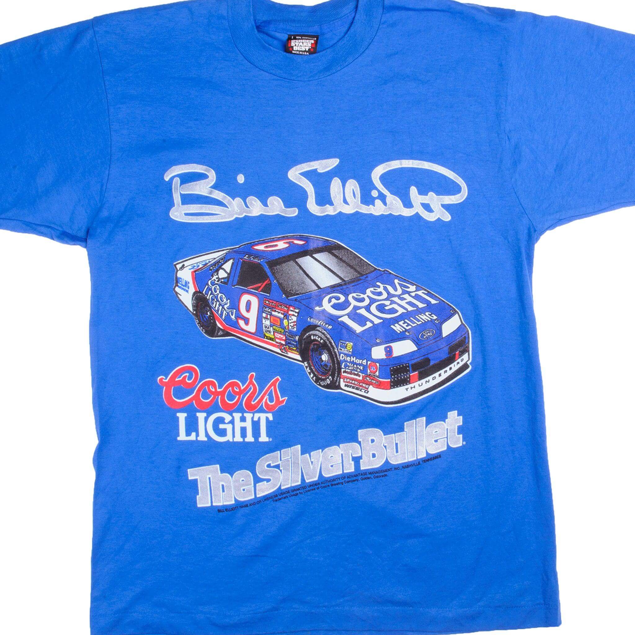 Vintage Nascar Bill Eliott "The Silver Bullet" Tee Shirt 1990s Size L With Single Stitch Sleeves. Made in USA