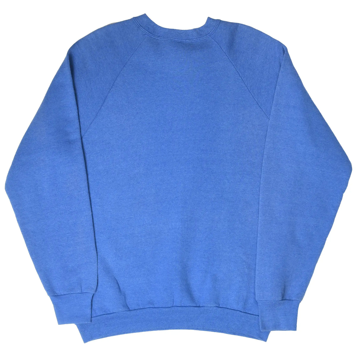Back of blue BYU Cougars crewneck sweatshirt with plain design and raglan sleeves