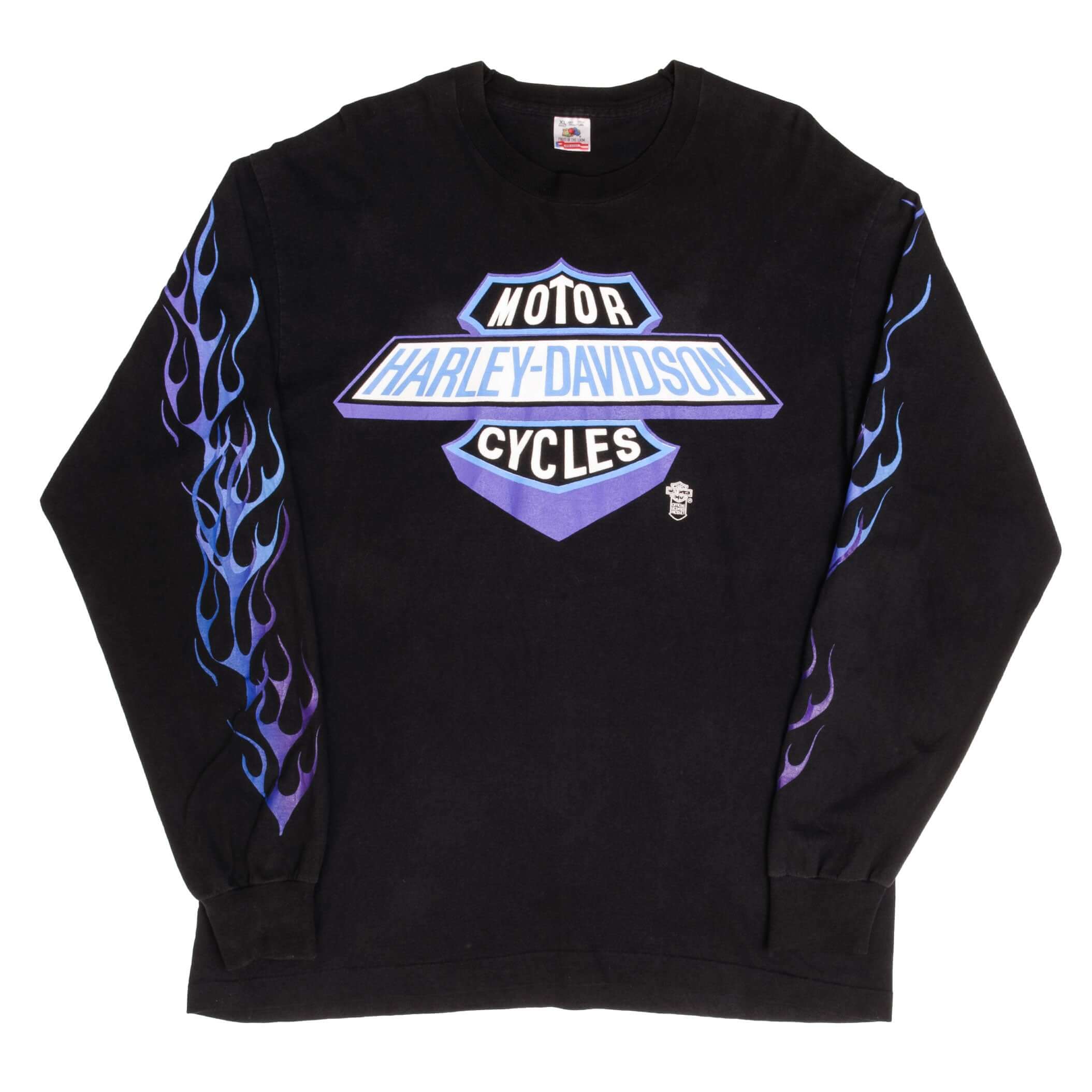 Vintage Harley Davidson Flames Long Sleeves Tee Shirt Size XL Made In USA With Single Stitch Hem