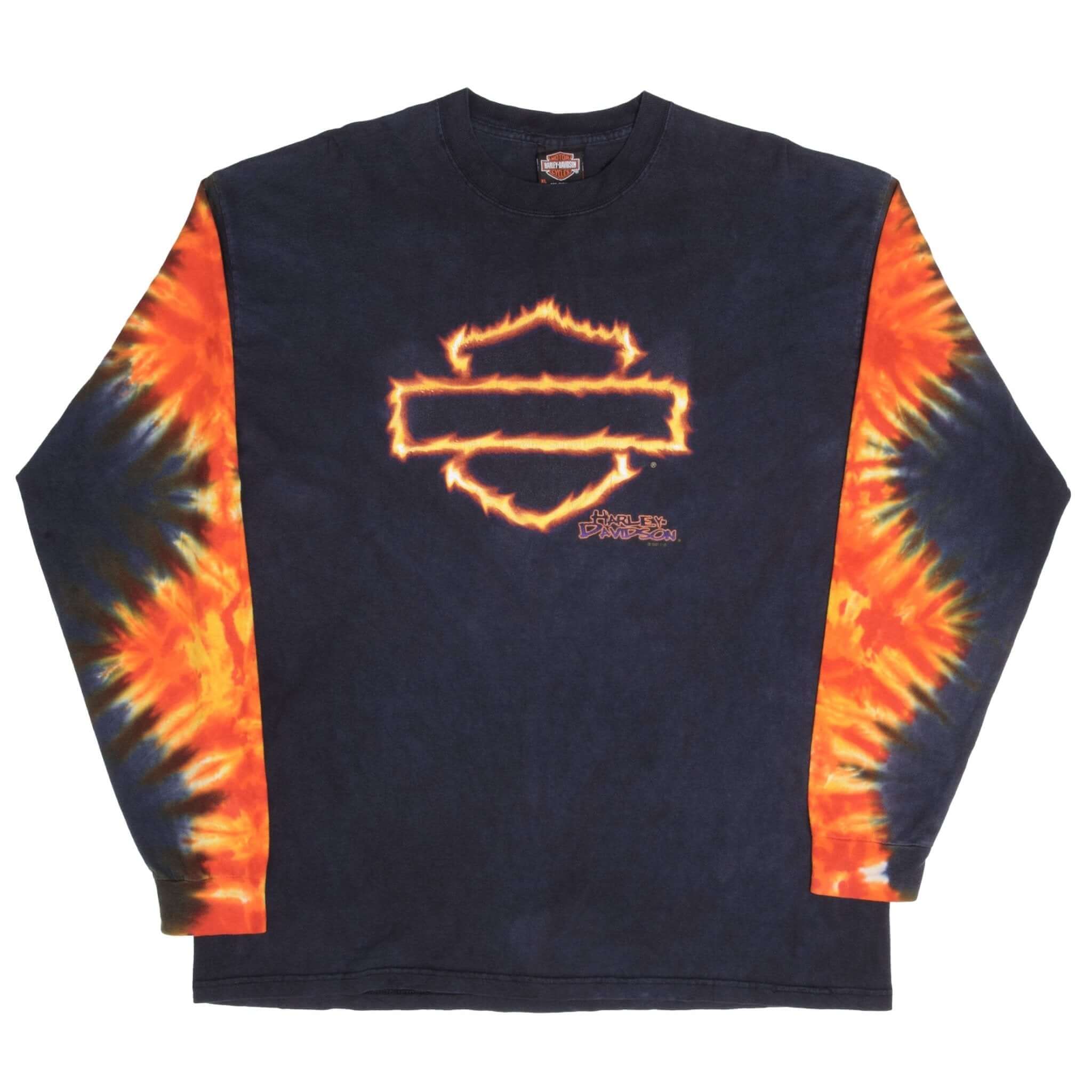 Vintage Harley Davidson Tie Dye Long Sleeves Tee Shirt Size XL Made In USA