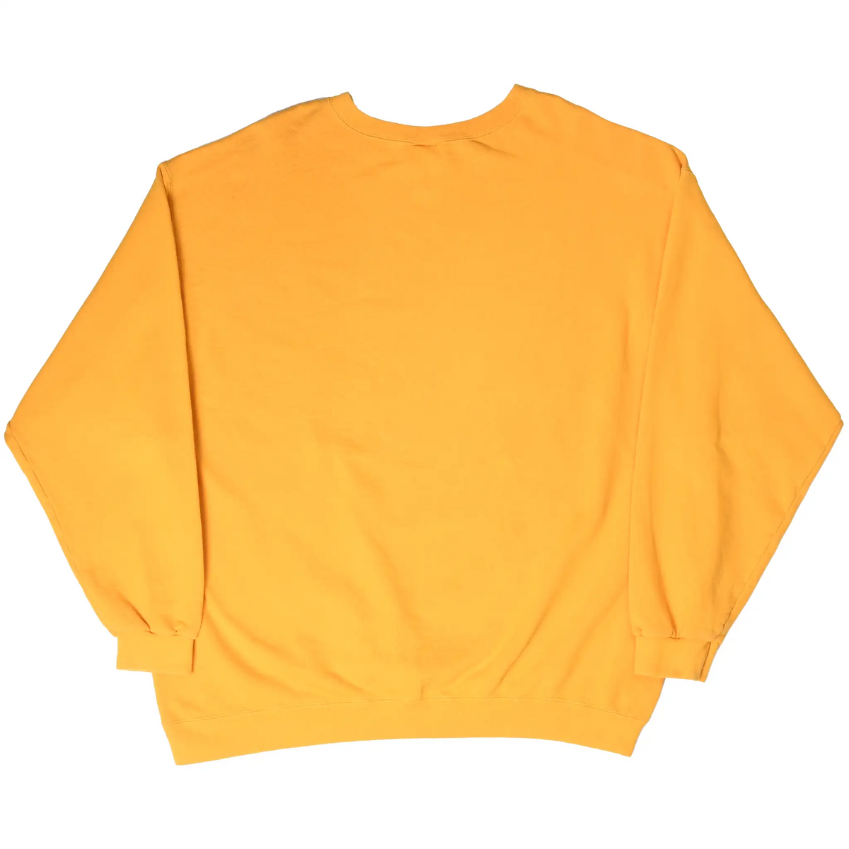 Back of plain yellow Nike crewneck sweatshirt with ribbed cuffs and hem