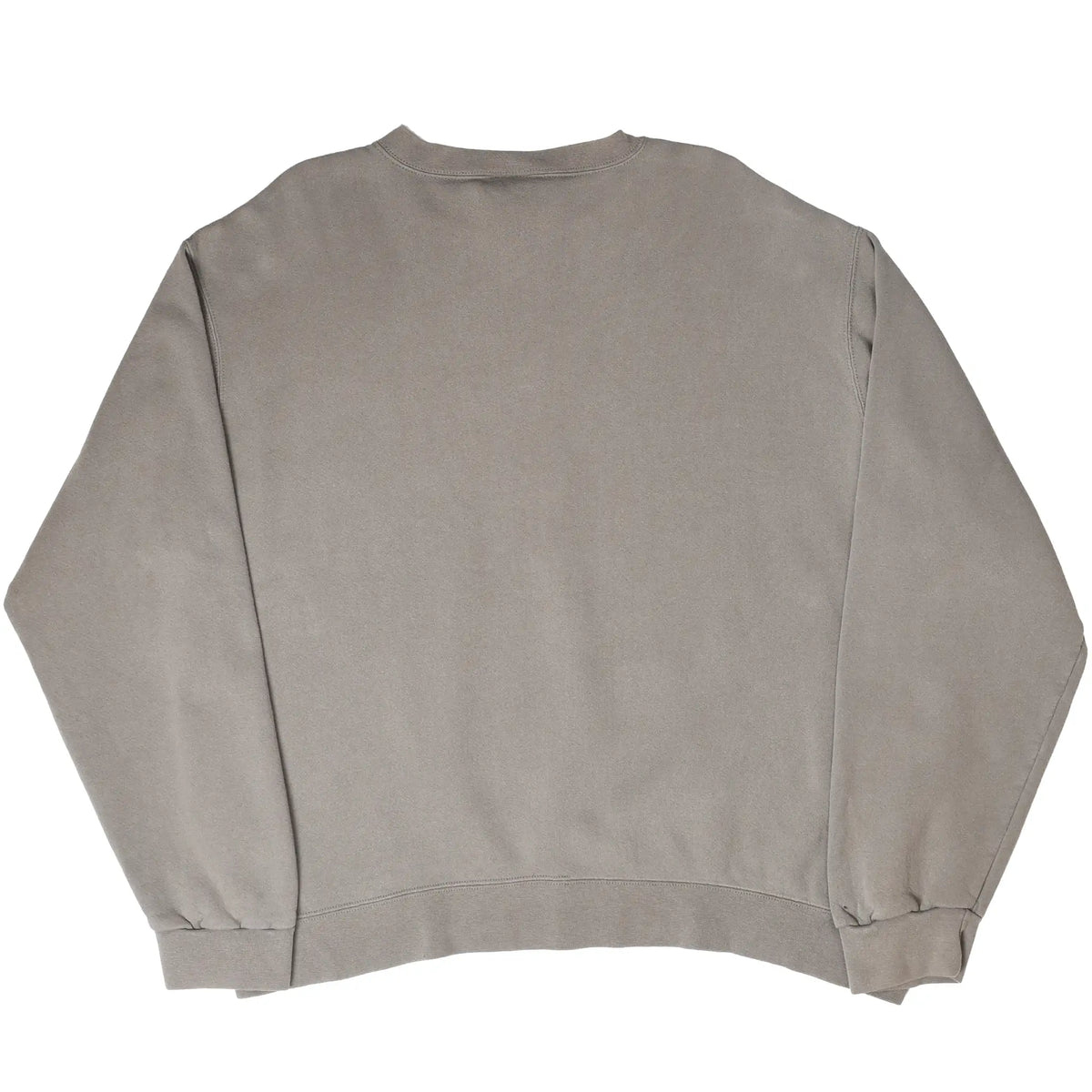 Full back of plain khaki Nike crewneck sweatshirt with ribbed cuffs and hem