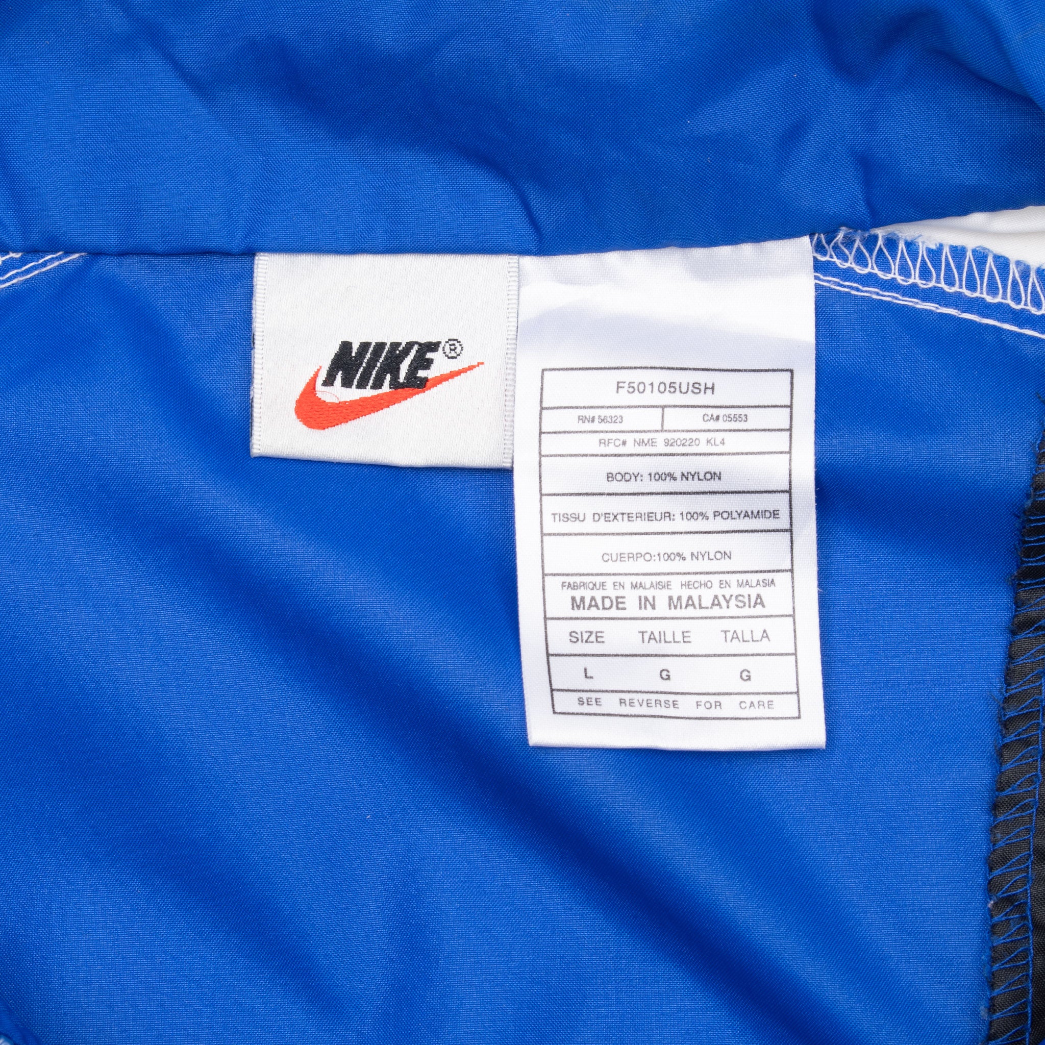 Vintage Nike Classic Swoosh Blue Windbreaker Jacket 1990S Size Large