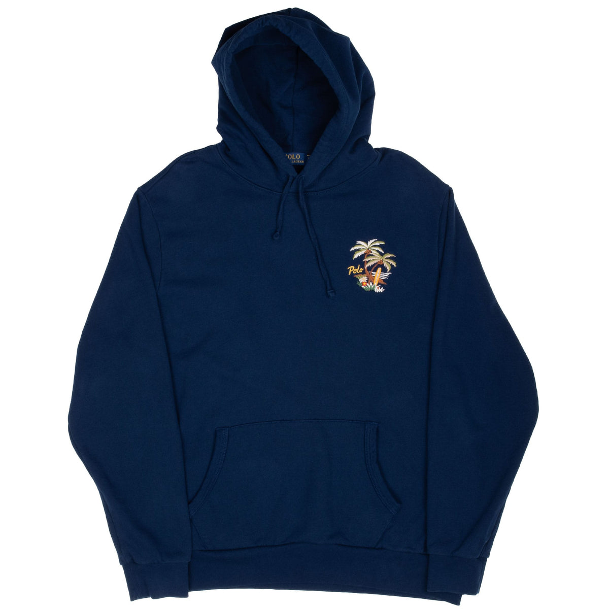 Vintage Ralph Lauren Beach Palm Tree Embroidered Blue Hoodie Sweatshirt Size 2XL