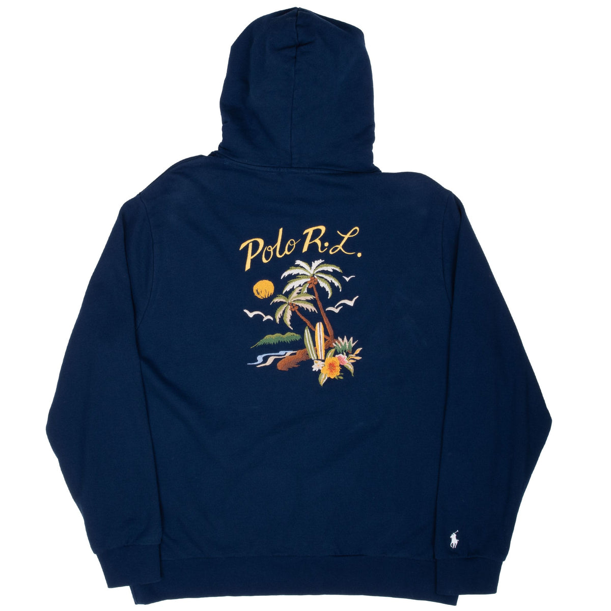 Vintage Ralph Lauren Beach Palm Tree Embroidered Blue Hoodie Sweatshirt Size 2XL