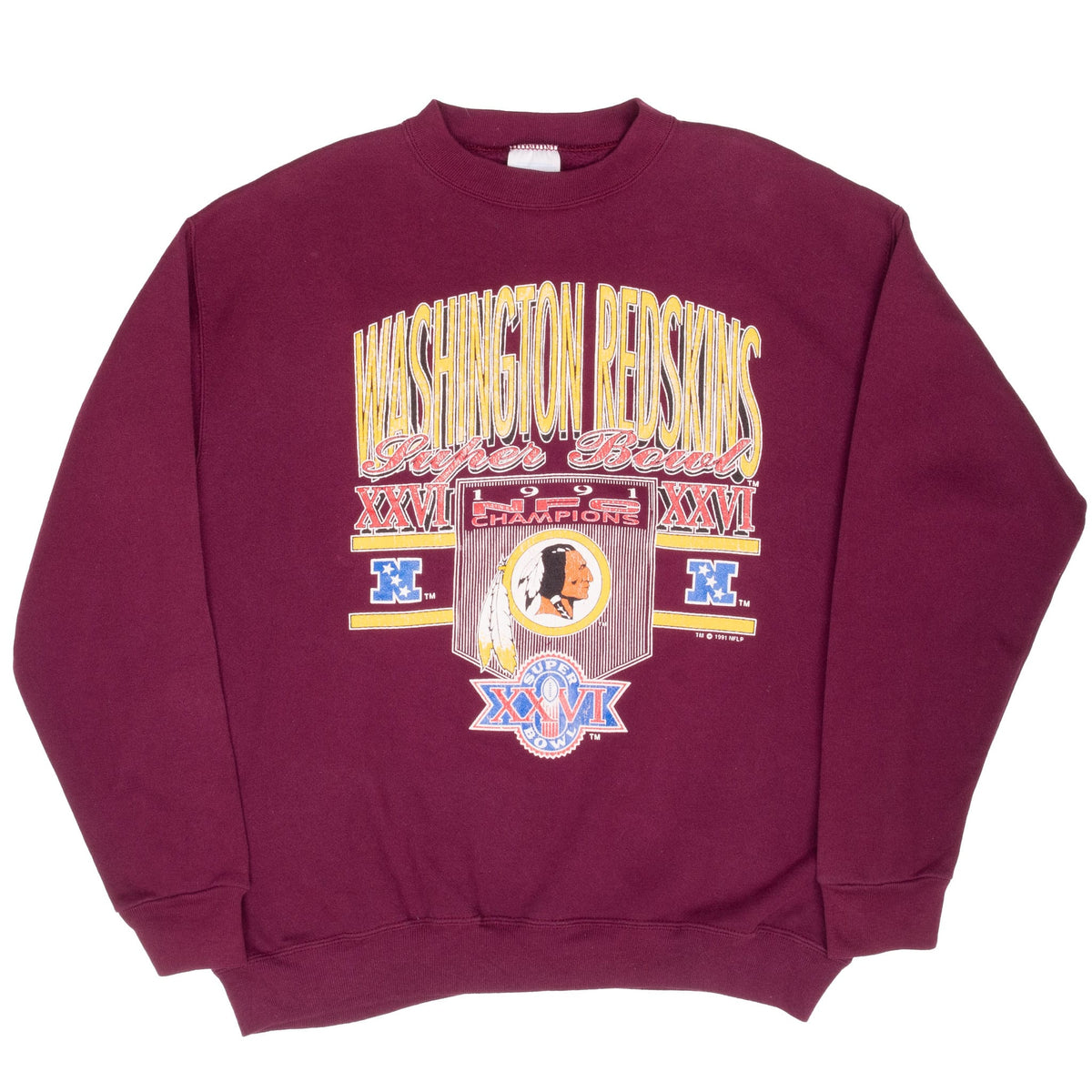 Vintage Nfl Washington Redskins Super Bowl Xxvi 1991 Sweatshirt Size Large Made In Usa