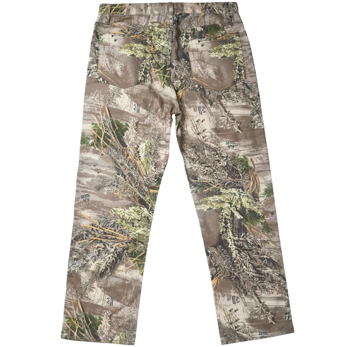 Back view of Wrangler Realtree Max-1 hunting camo pants with two rear pockets