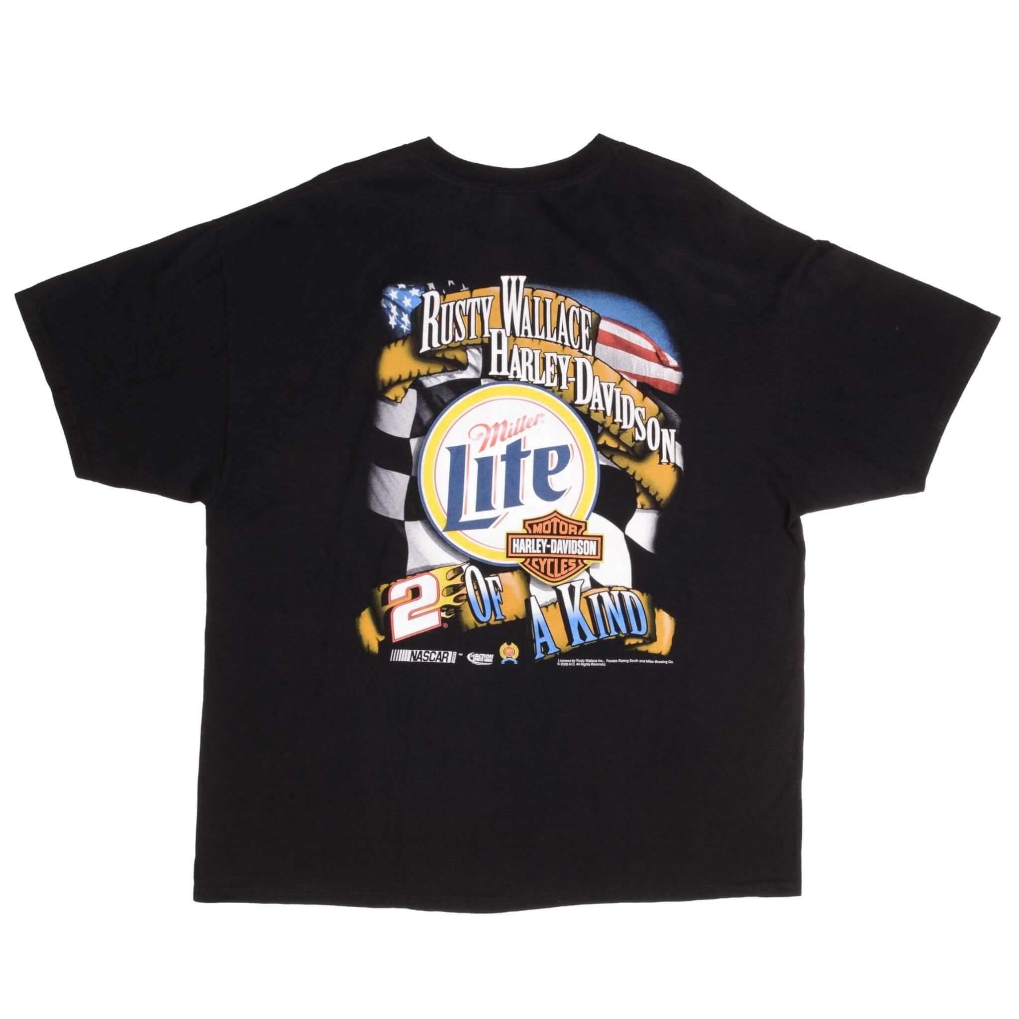 Vintage Nascar Rusty Wallace Harley Davidson Born 2 Run Tee Shirt 2000 Size XL