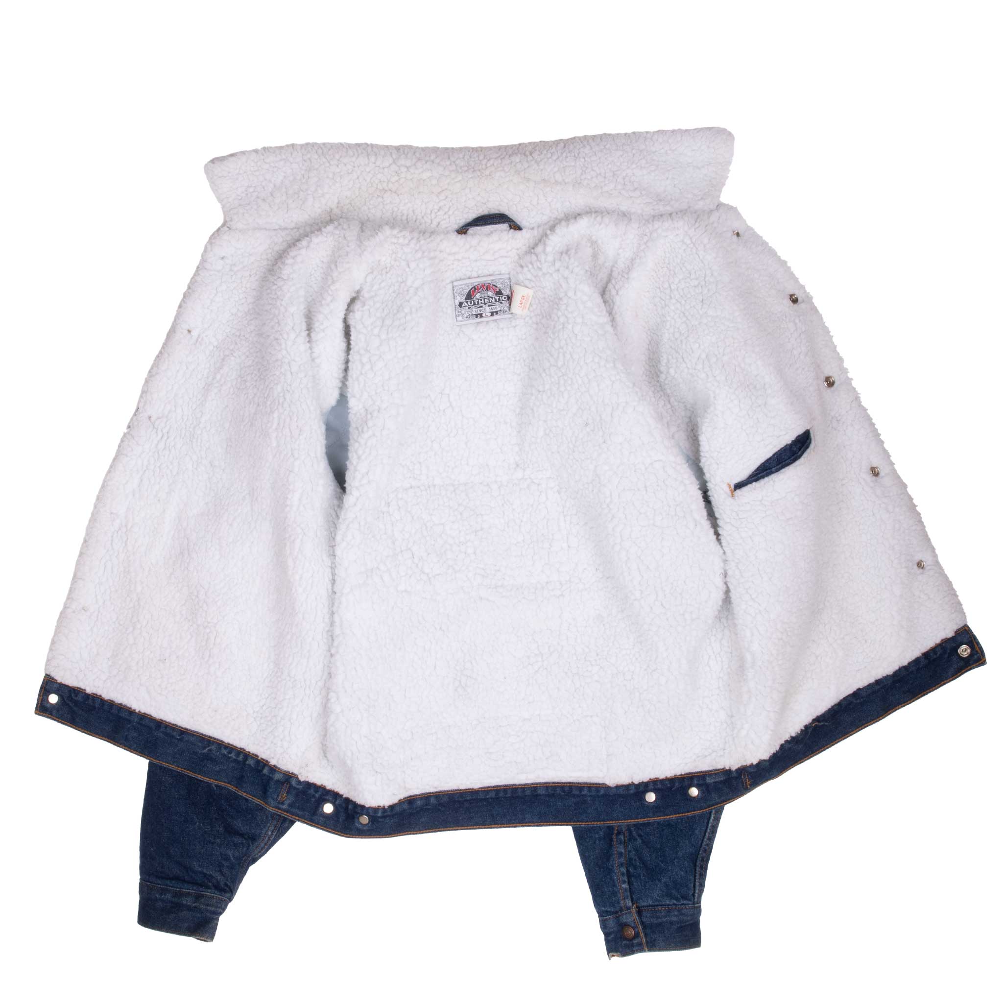 Vintage Levis Sherpa Triumph Patch Trucker Denim Jacket 1990S Size Large