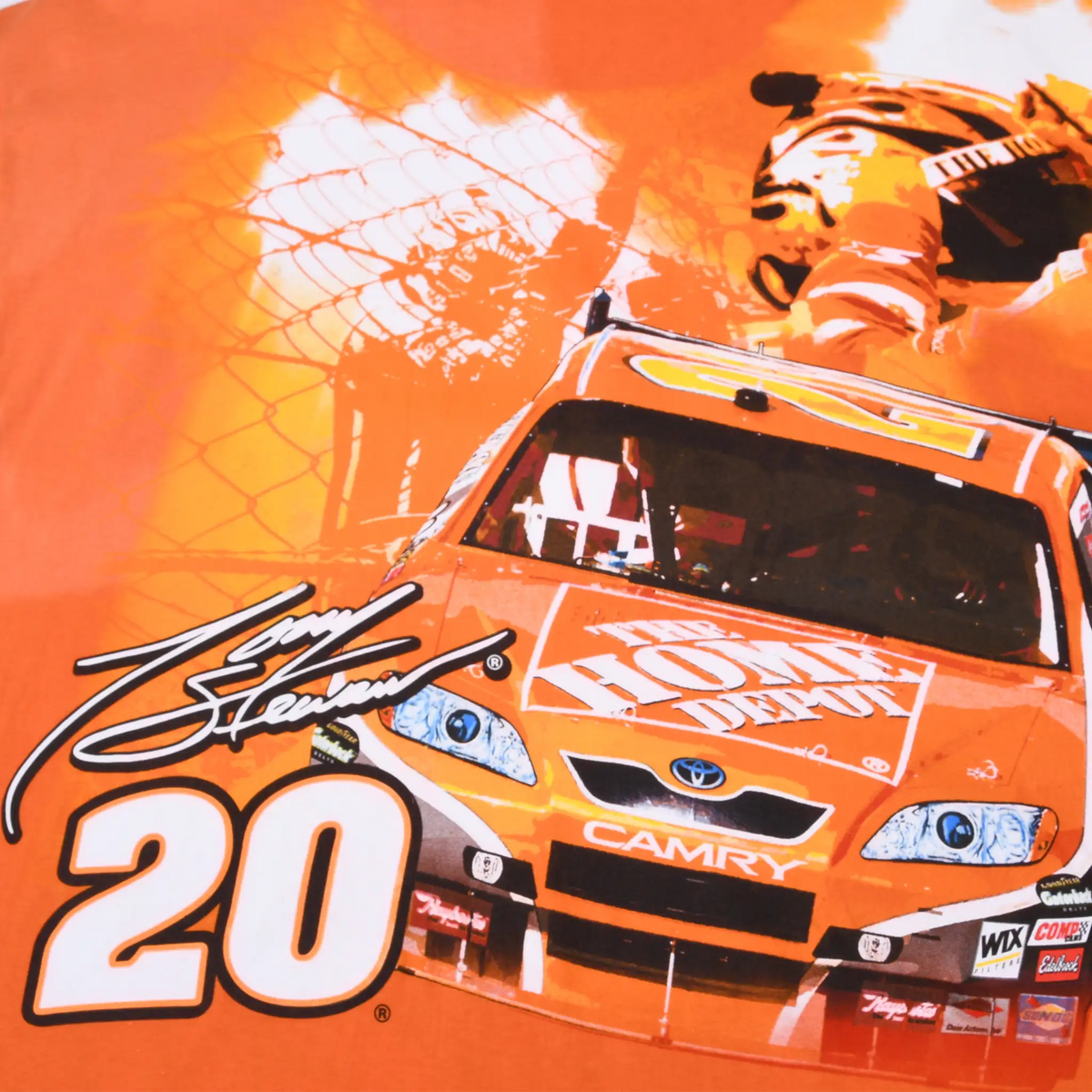 Front graphic detail with Tony Stewart signature, No. 20 and Home Depot Toyota Camry race car
