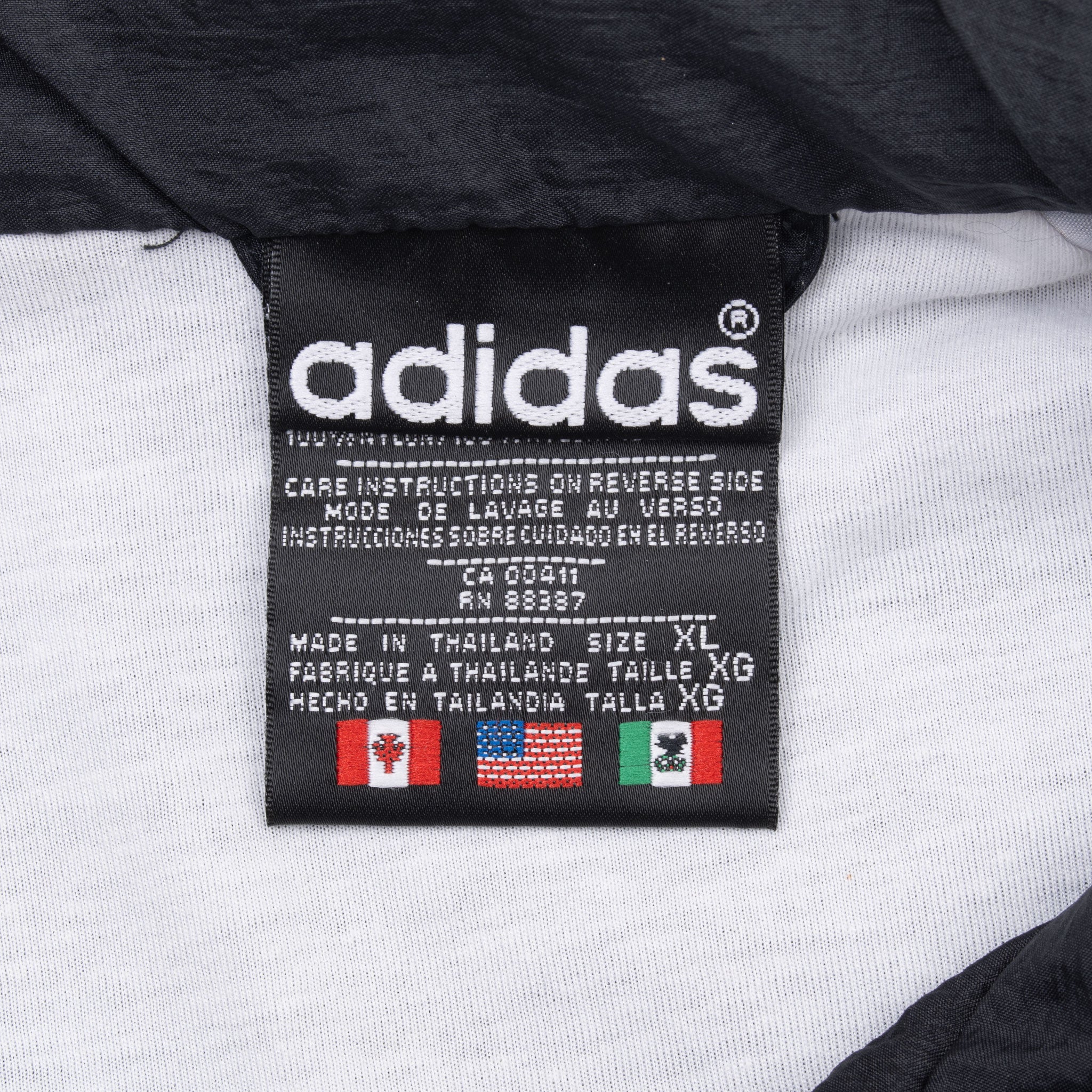 Vintage Adidas Black 3 Stripes Windbreaker Jacket 1990S Size XL