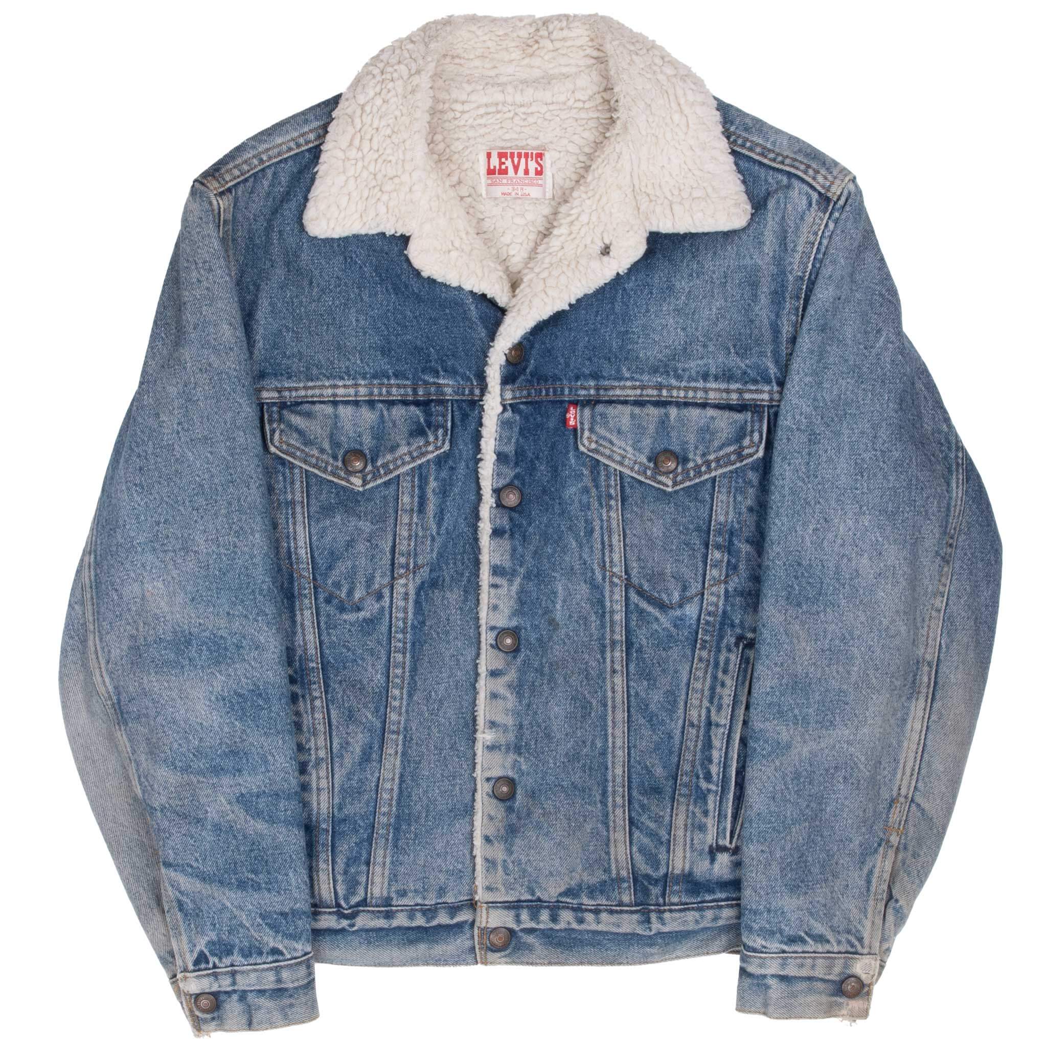 Vintage Levis Sherpa Trucker Denim Jacket 1980S Size 34R Made In Usa